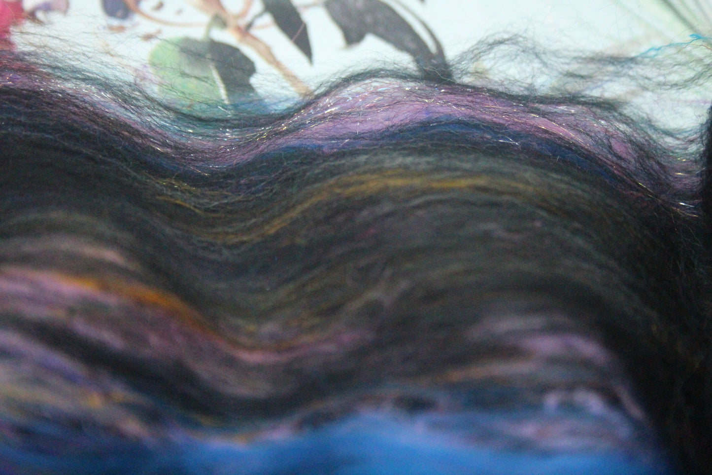 Merino Art Batt  -  Blue Black Green Purple - 60 grams 2.1 oz - Wool for felting, spinning and weaving