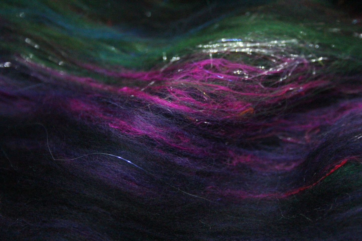 Merino Art Batt  -  Blue Black Green Purple - 60 grams 2.1 oz - Wool for felting, spinning and weaving