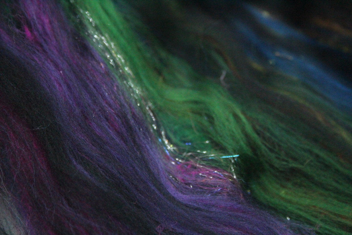 Merino Art Batt  -  Blue Black Green Purple - 60 grams 2.1 oz - Wool for felting, spinning and weaving