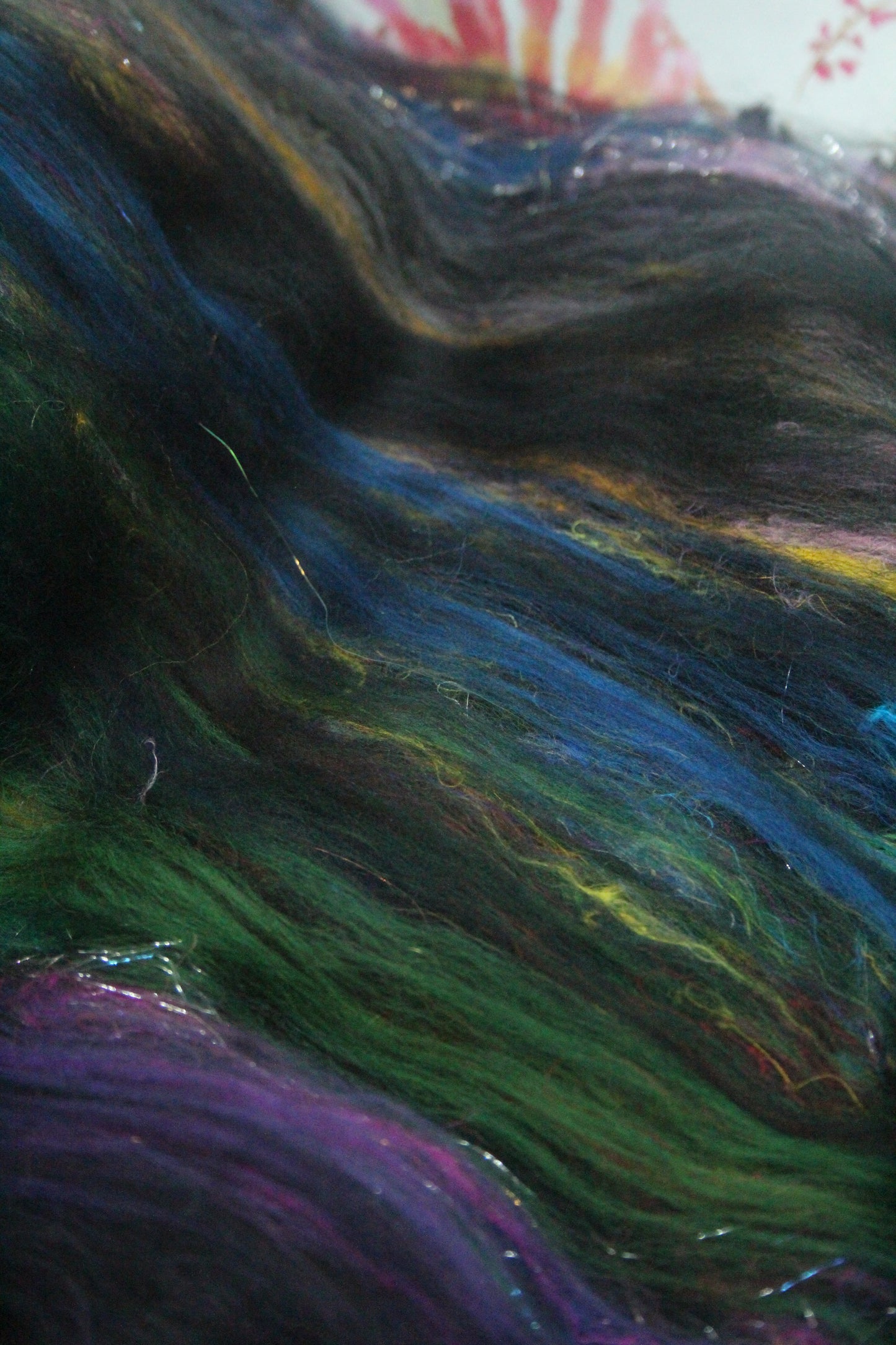 Merino Art Batt  -  Blue Black Green Purple - 60 grams 2.1 oz - Wool for felting, spinning and weaving