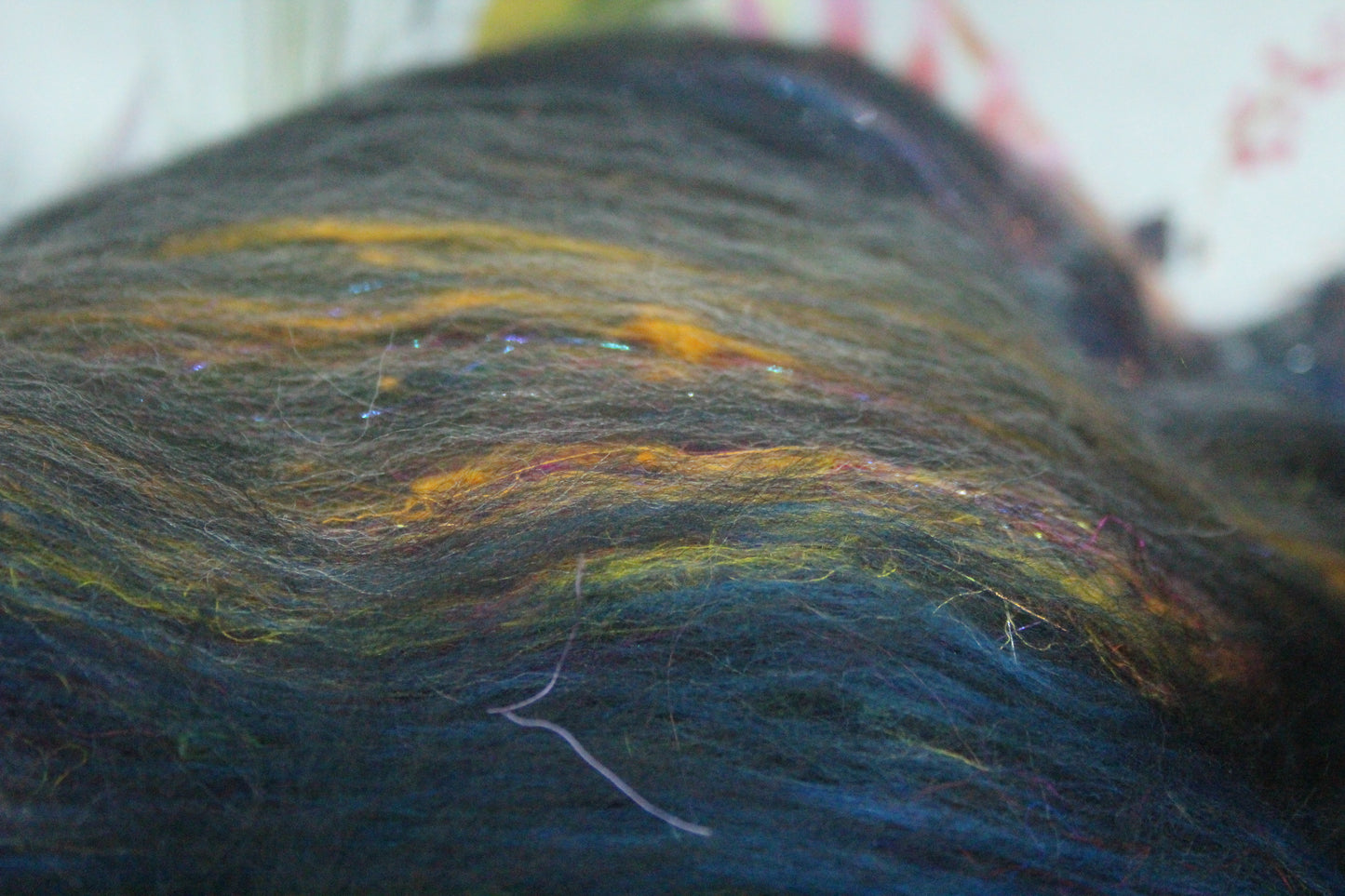 Merino Art Batt  -  Blue Black Green Purple - 60 grams 2.1 oz - Wool for felting, spinning and weaving