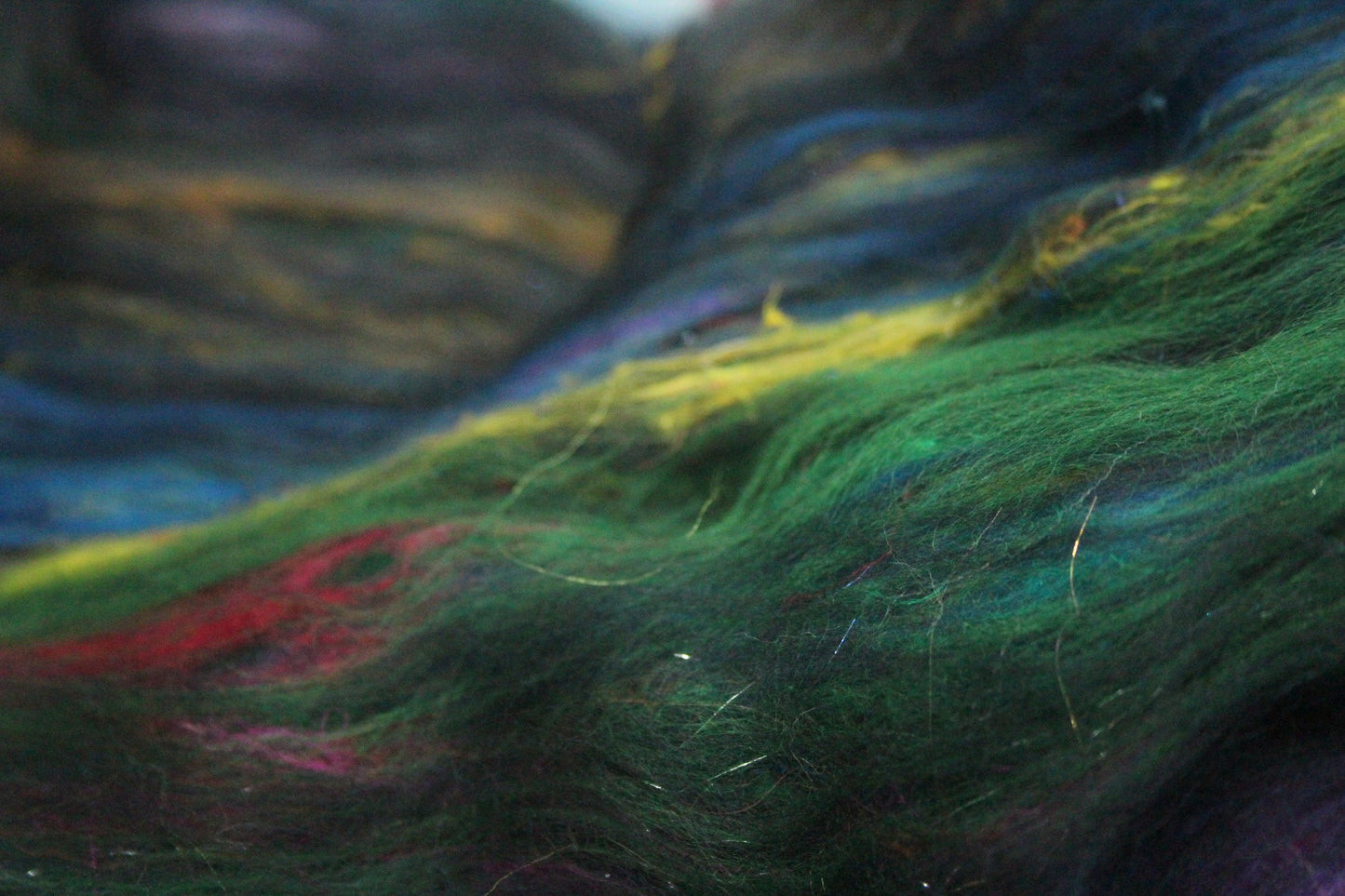 Merino Art Batt  -  Blue Black Green Purple - 60 grams 2.1 oz - Wool for felting, spinning and weaving