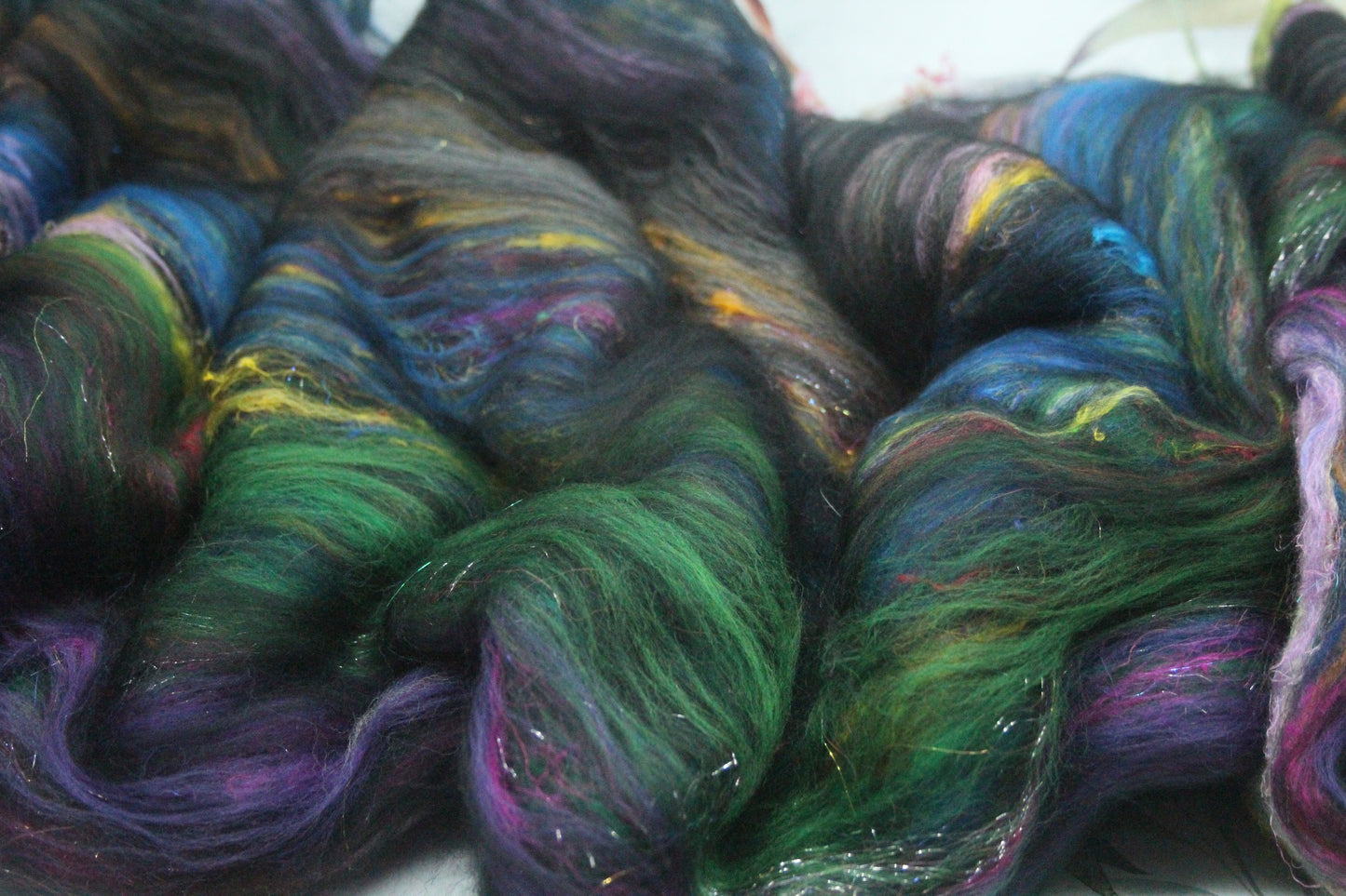 Merino Art Batt  -  Blue Black Green Purple - 60 grams 2.1 oz - Wool for felting, spinning and weaving