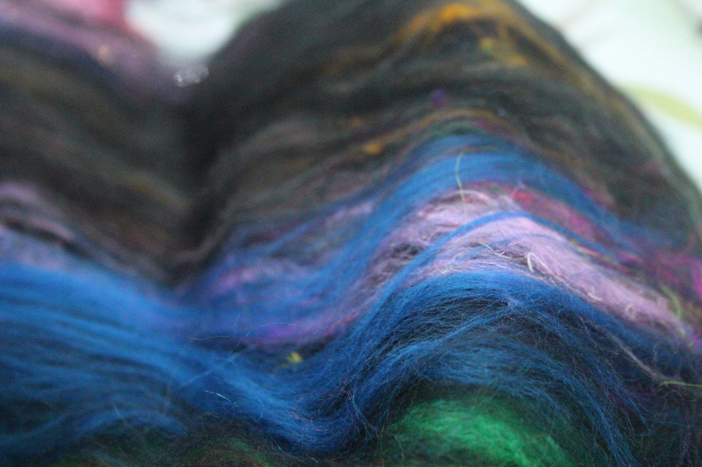 Merino Art Batt  -  Blue Black Green Purple - 60 grams 2.1 oz - Wool for felting, spinning and weaving