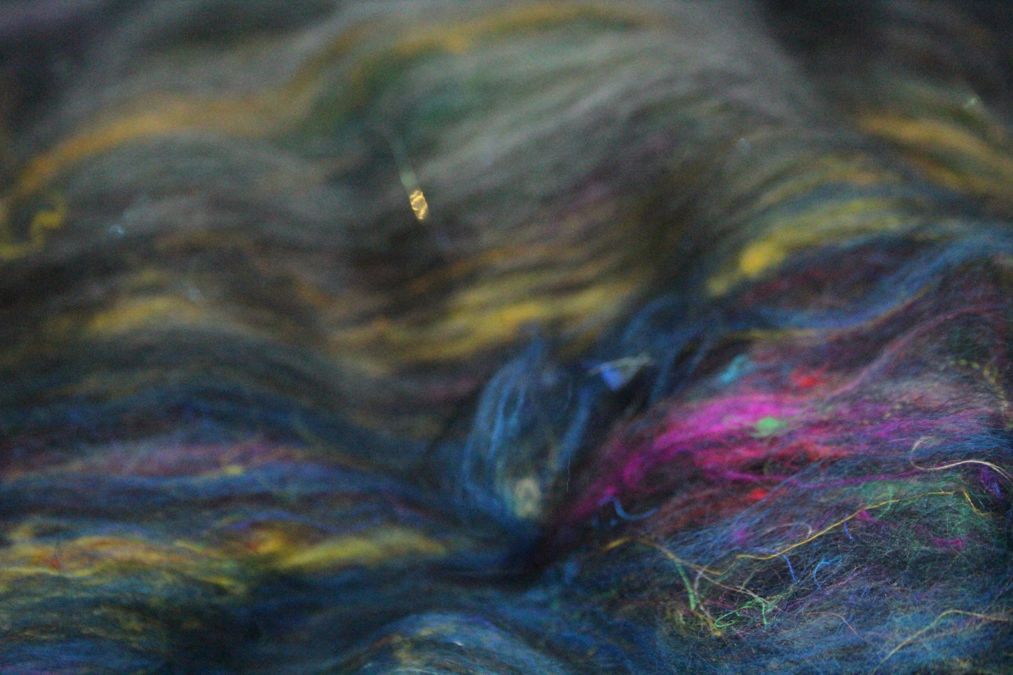 Merino Art Batt  -  Blue Black Green Purple - 60 grams 2.1 oz - Wool for felting, spinning and weaving