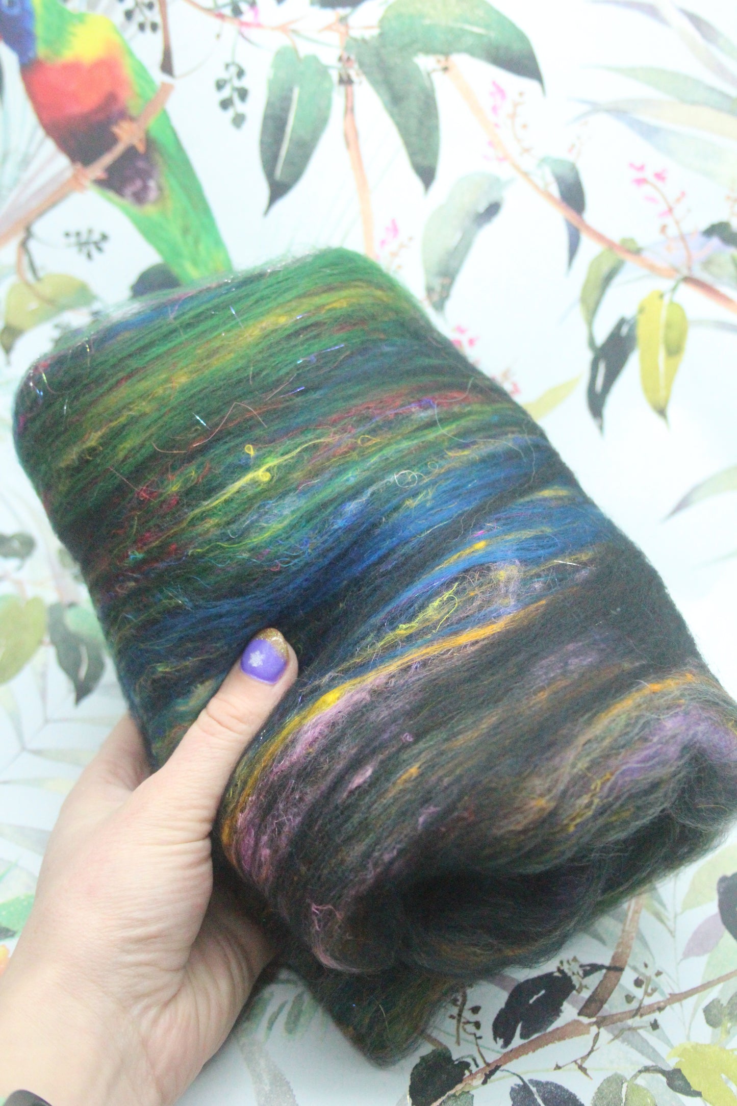 Merino Art Batt  -  Blue Black Green Purple - 60 grams 2.1 oz - Wool for felting, spinning and weaving