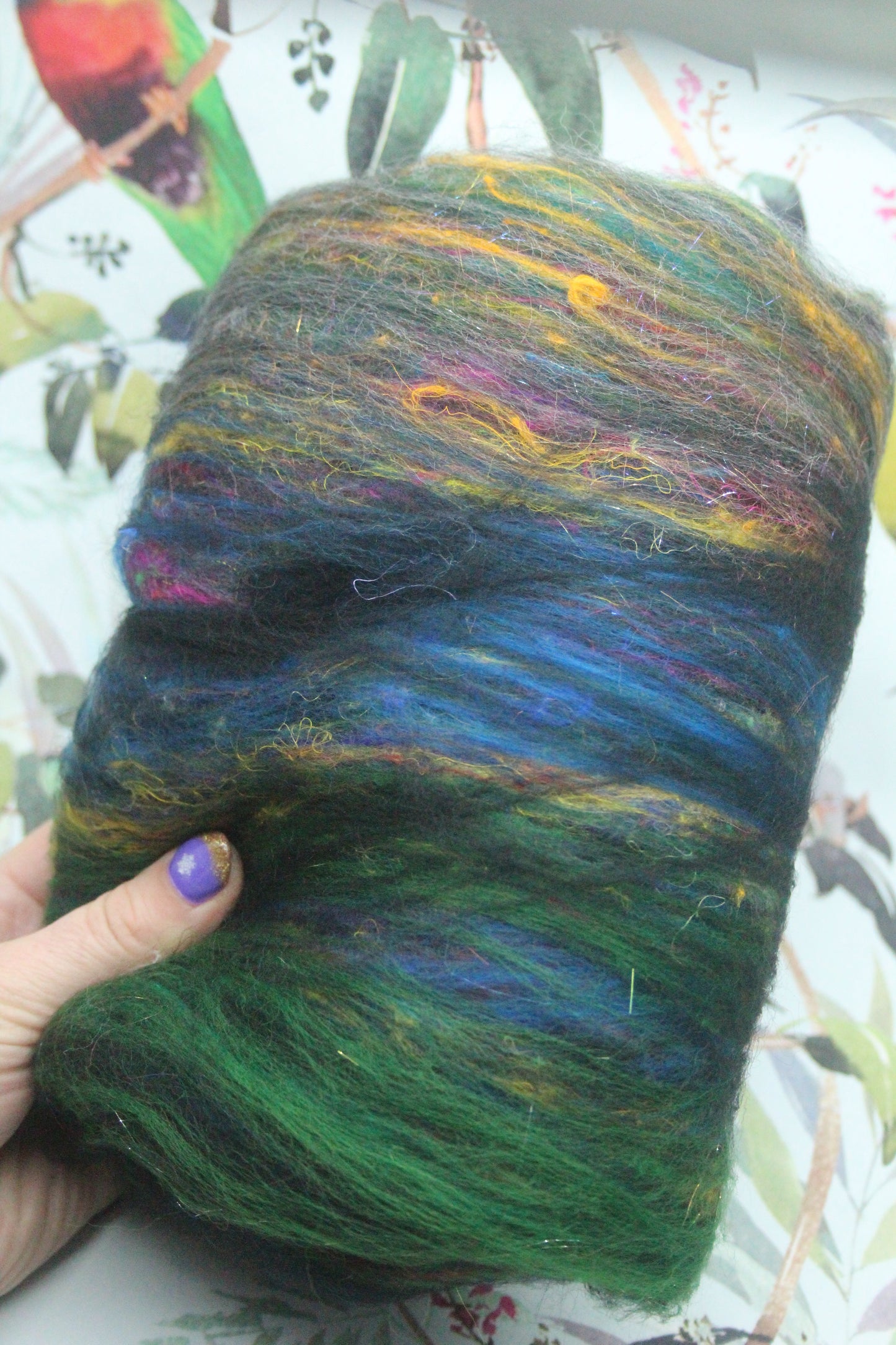 Merino Art Batt  -  Blue Black Green Purple - 60 grams 2.1 oz - Wool for felting, spinning and weaving