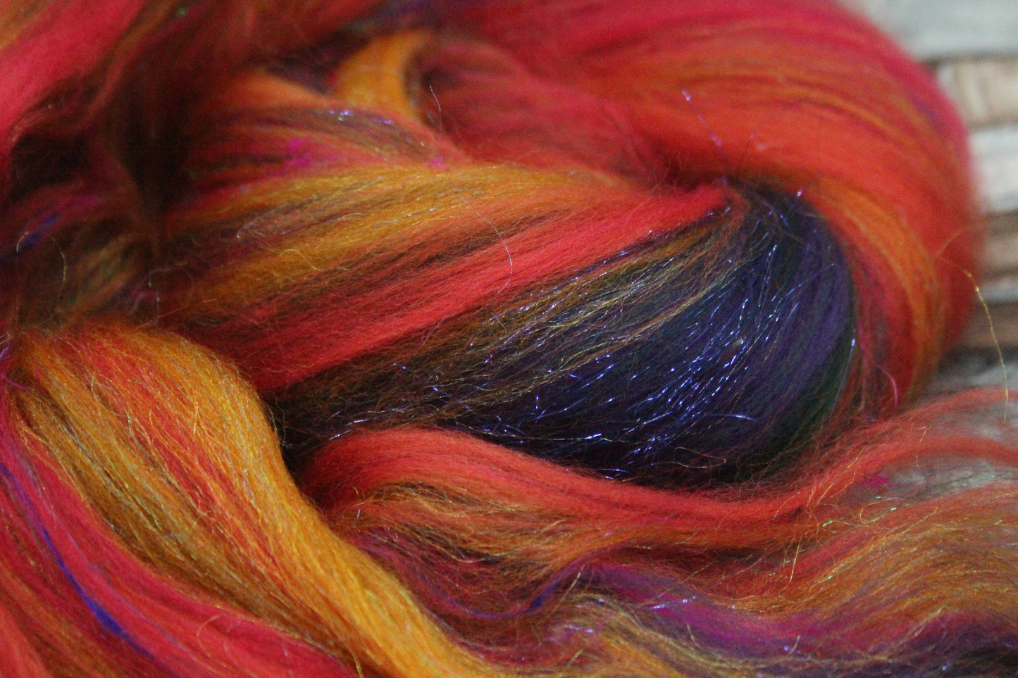 Merino Wool Blend - Green Orange Pink - 23 grams / 0.8 oz  - Fibre for felting, weaving or spinning