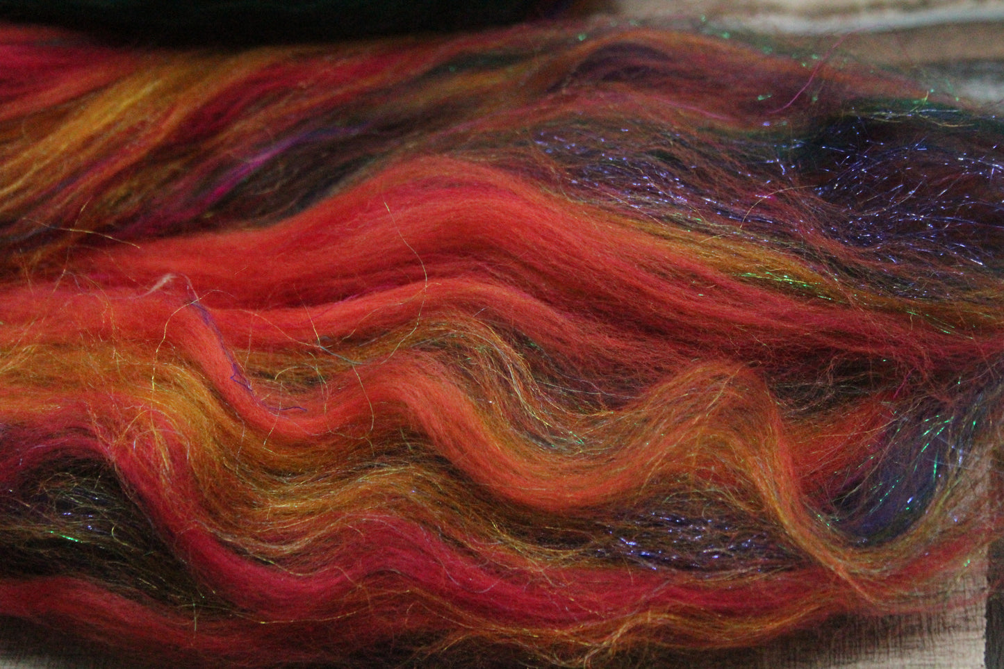 Merino Wool Blend - Green Orange Pink - 47 grams / 1.6 oz  - Fibre for felting, weaving or spinning