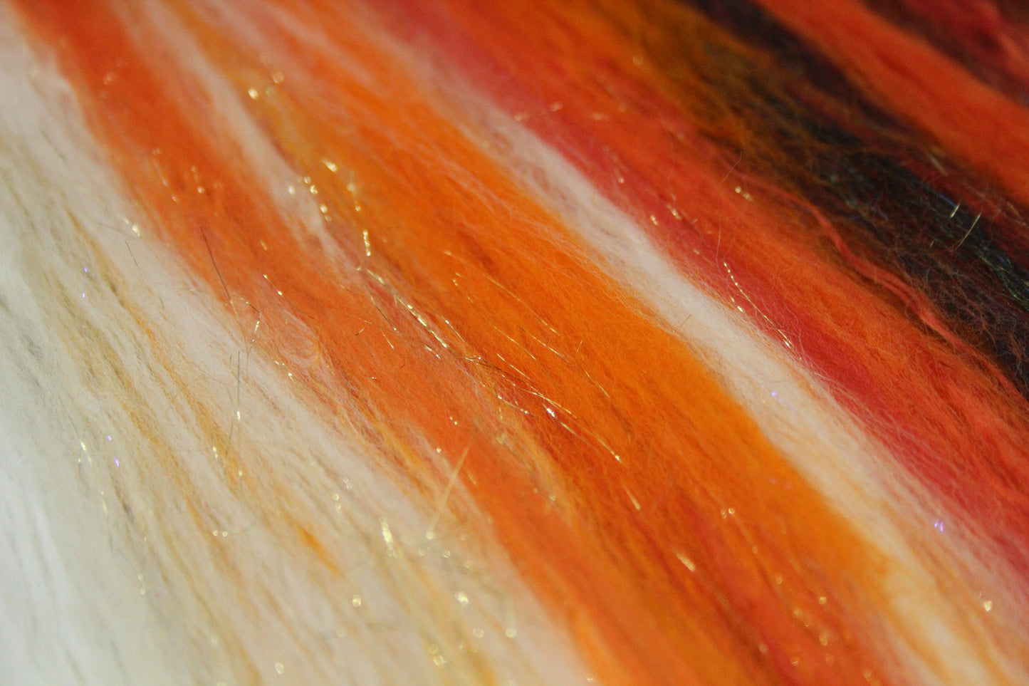 Merino Art Batt  - Black Orange White - 41 grams 1.4 oz - Wool for felting, spinning and weaving
