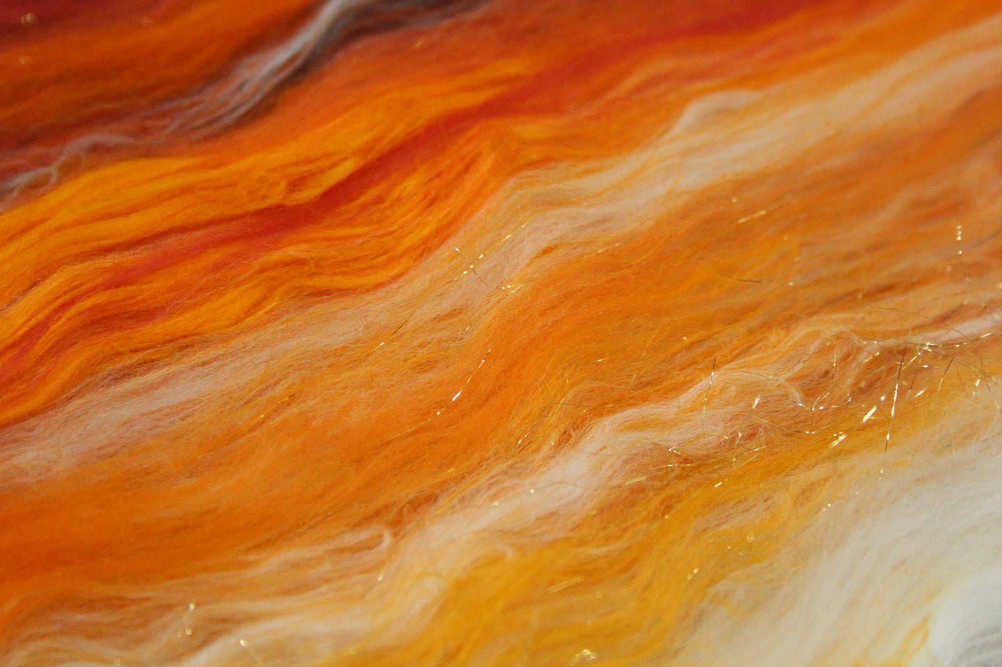 Merino Art Batt  - Black Orange White - 41 grams 1.4 oz - Wool for felting, spinning and weaving