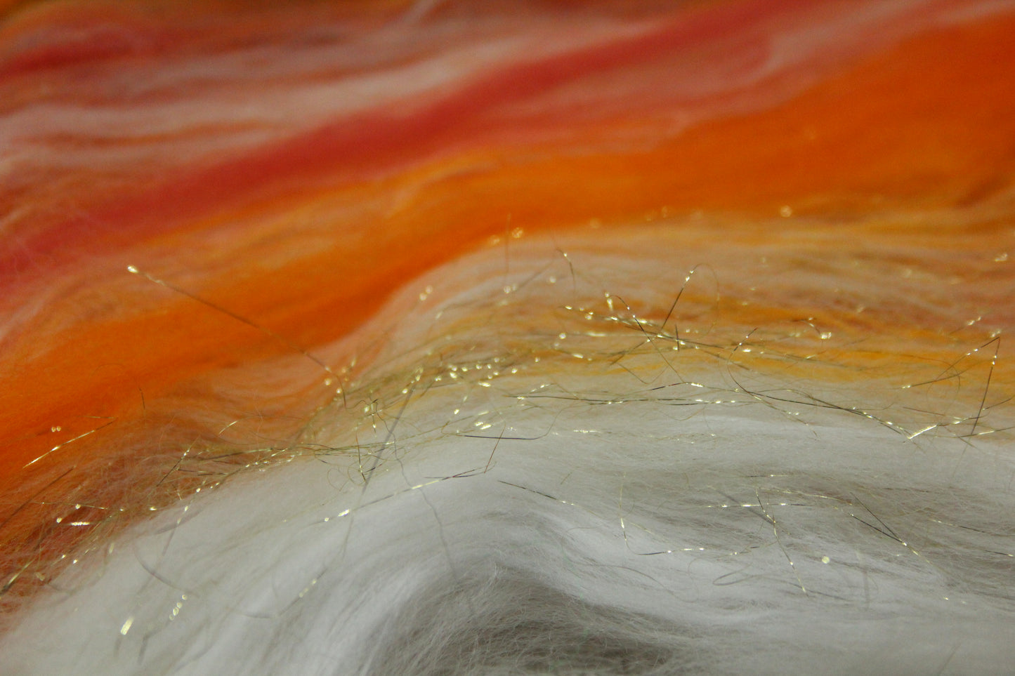 Merino Art Batt  - Black Orange White - 41 grams 1.4 oz - Wool for felting, spinning and weaving