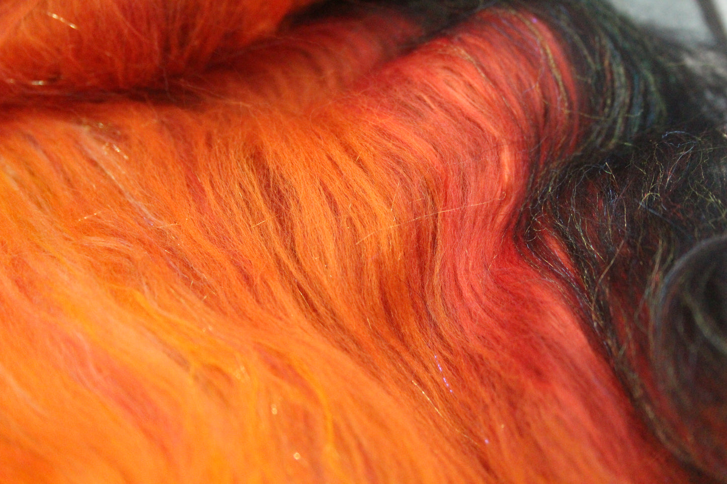 Merino Art Batt  - Black Orange White - 41 grams 1.4 oz - Wool for felting, spinning and weaving