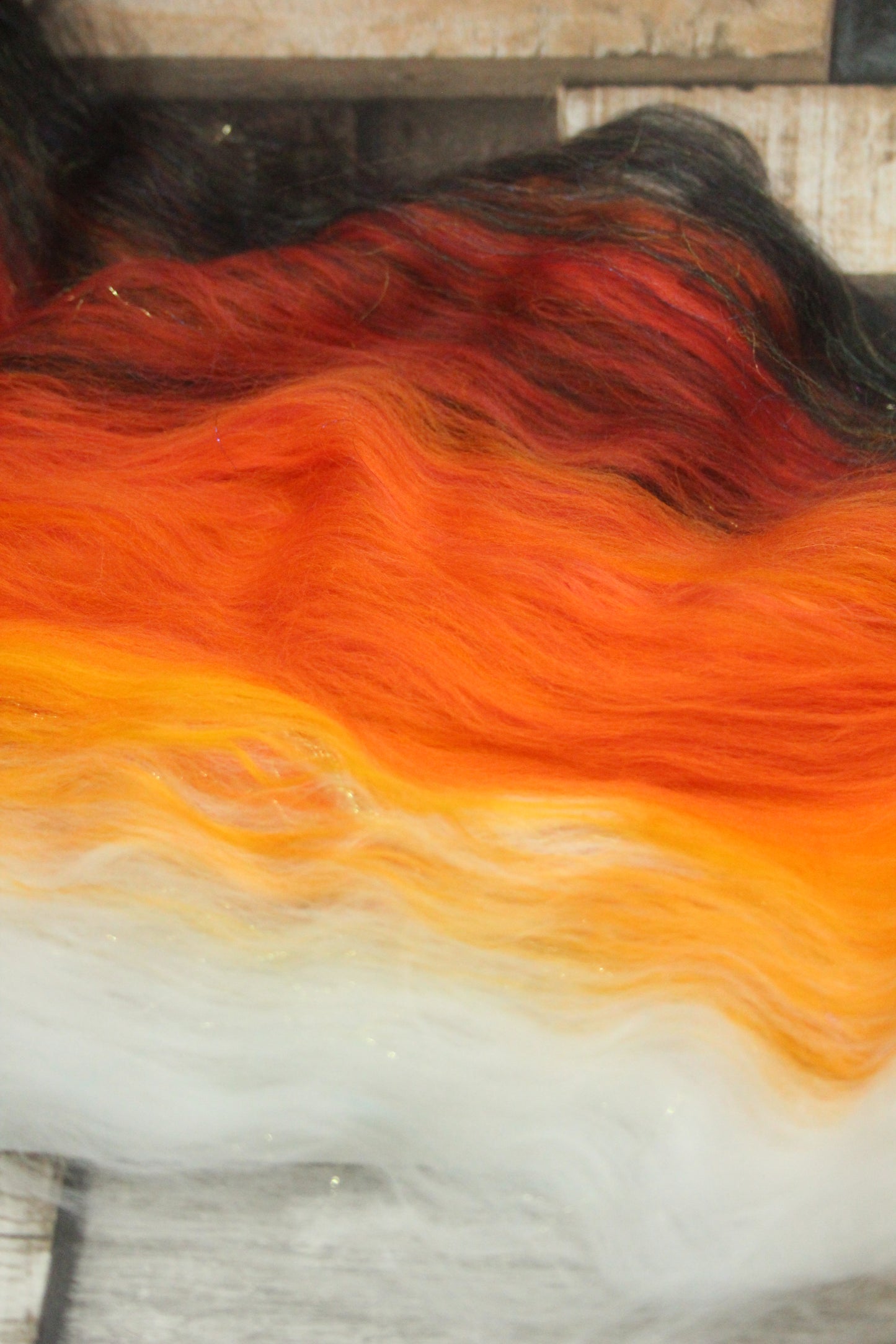 Merino Art Batt  - Black Orange White - 41 grams 1.4 oz - Wool for felting, spinning and weaving