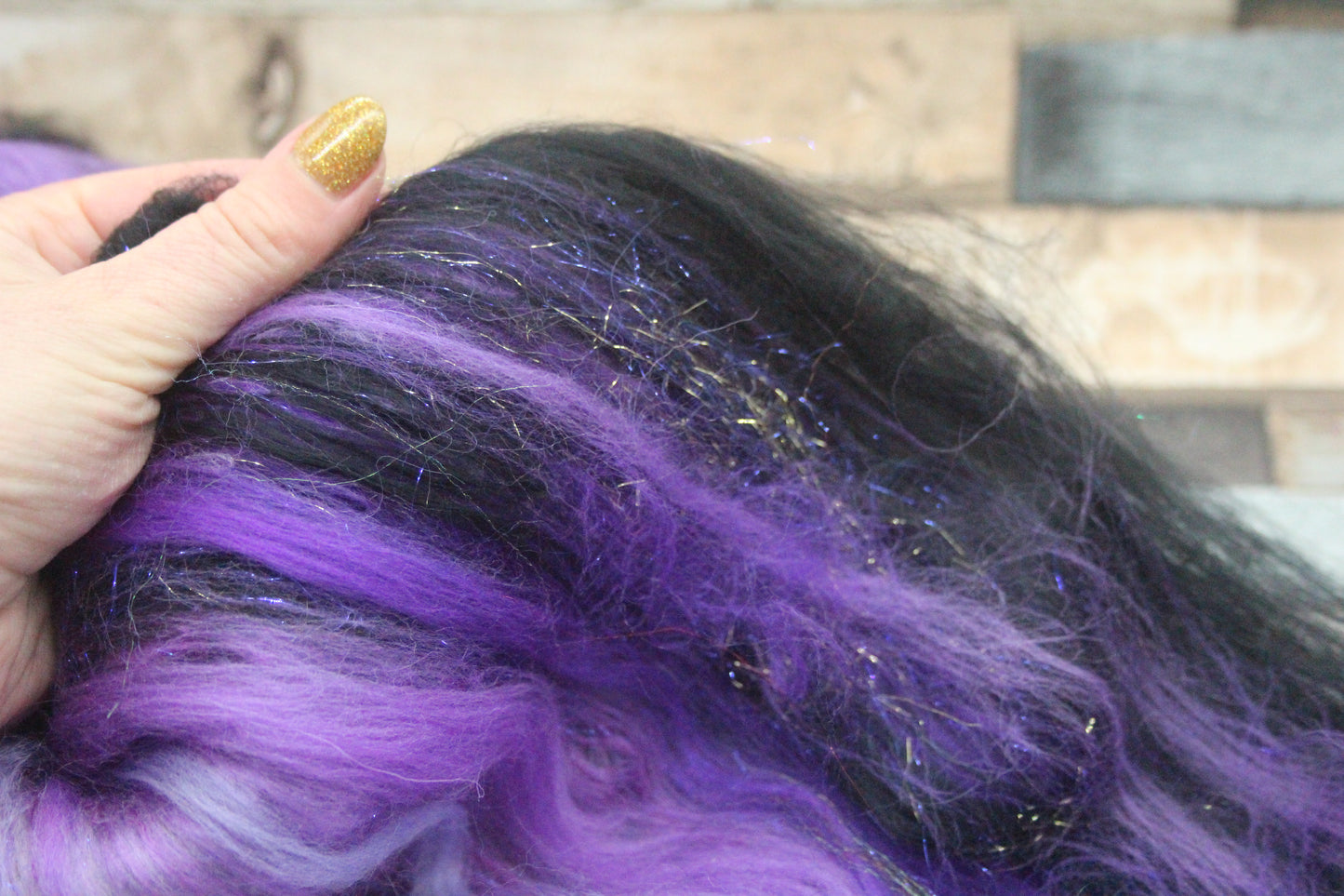 Merino Art Batt  - Black Purple White - 41 grams 1.4 oz - Wool for felting, spinning and weaving