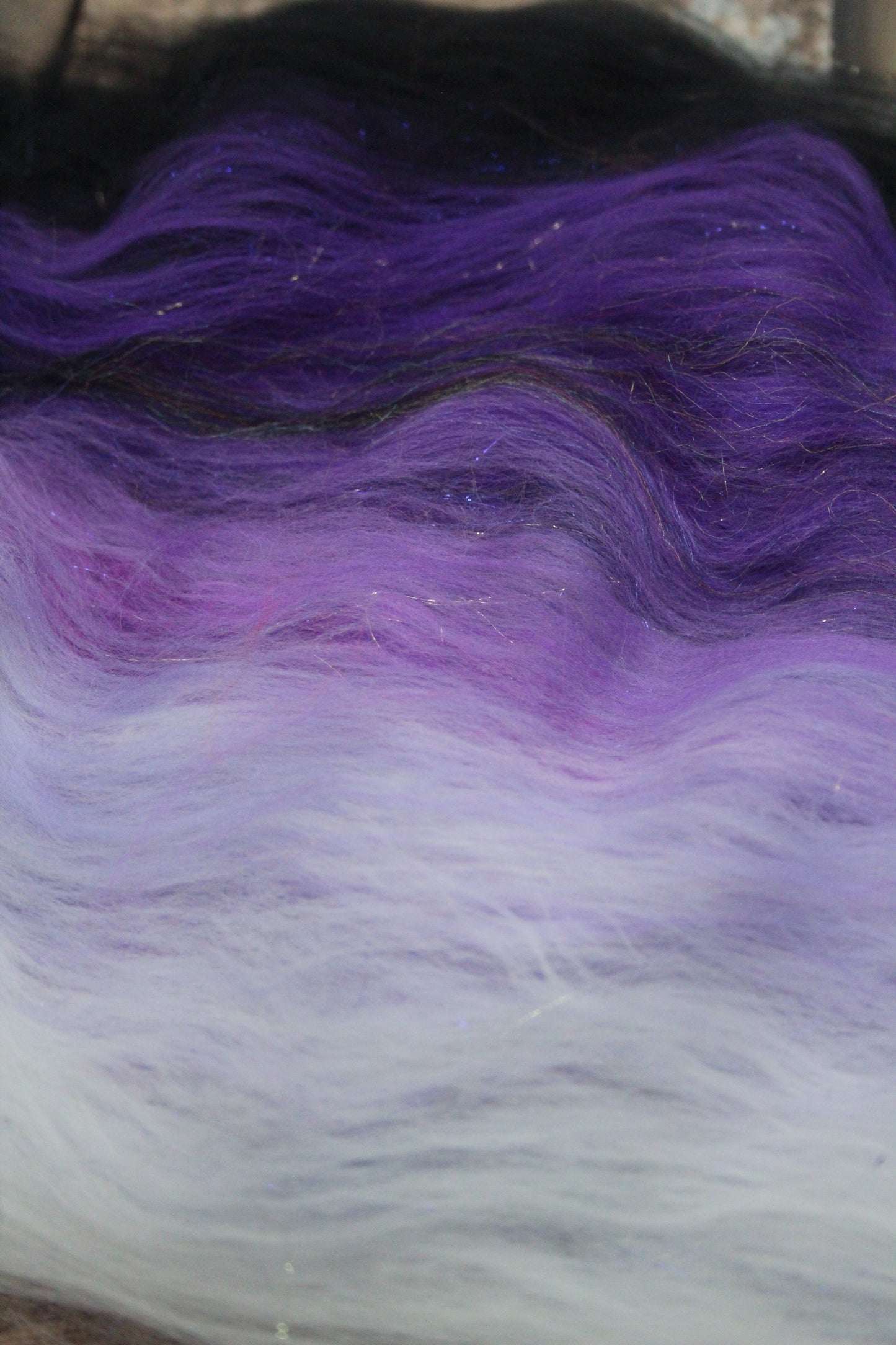 Merino Art Batt  - Black Purple White - 41 grams 1.4 oz - Wool for felting, spinning and weaving