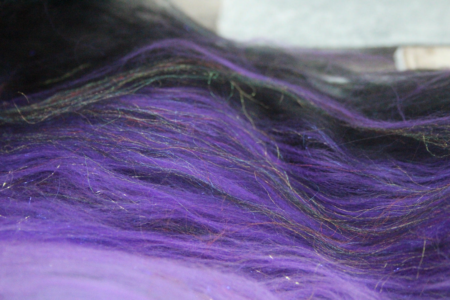 Merino Art Batt  - Black Purple White - 41 grams 1.4 oz - Wool for felting, spinning and weaving