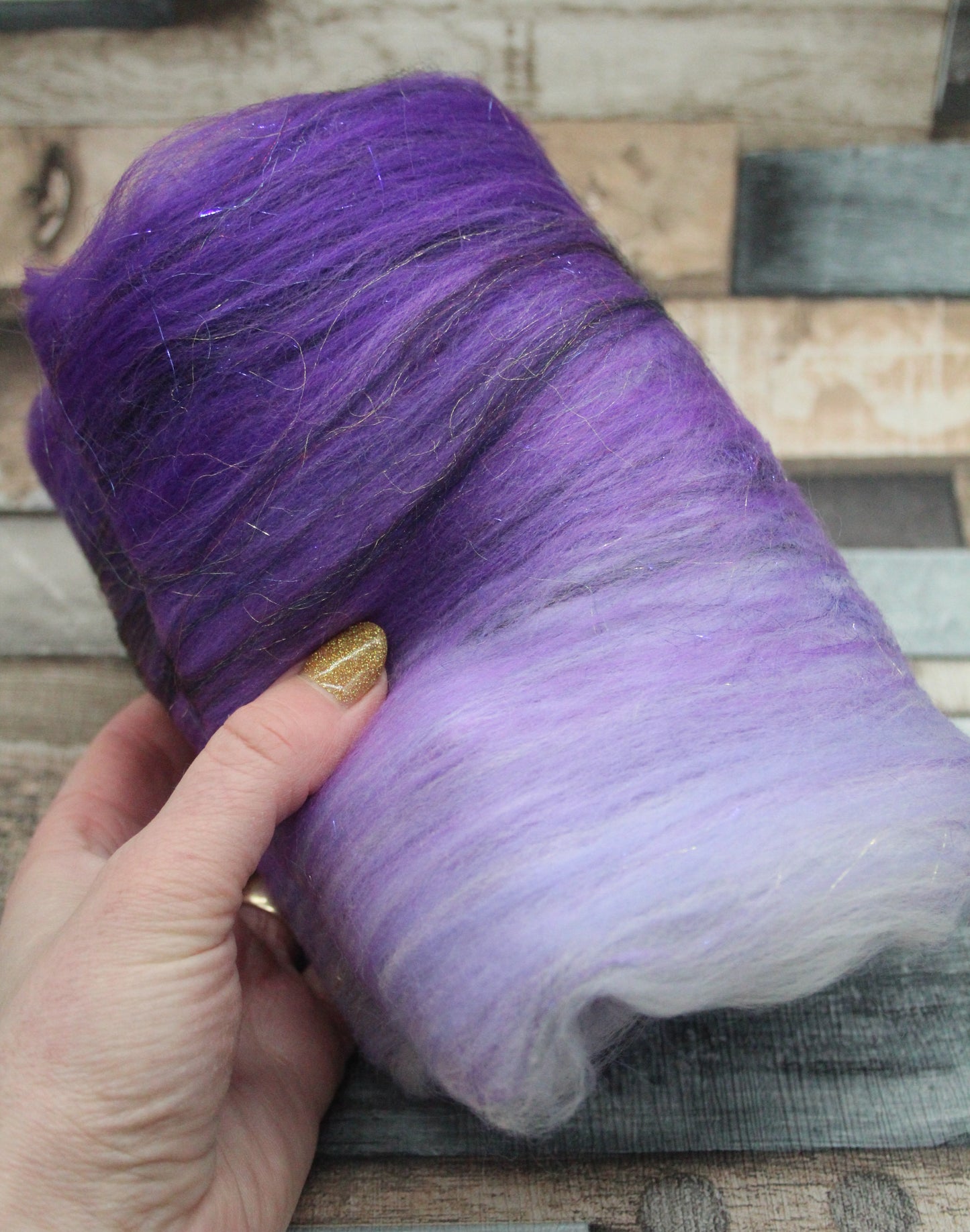 Merino Art Batt  - Black Purple White - 41 grams 1.4 oz - Wool for felting, spinning and weaving
