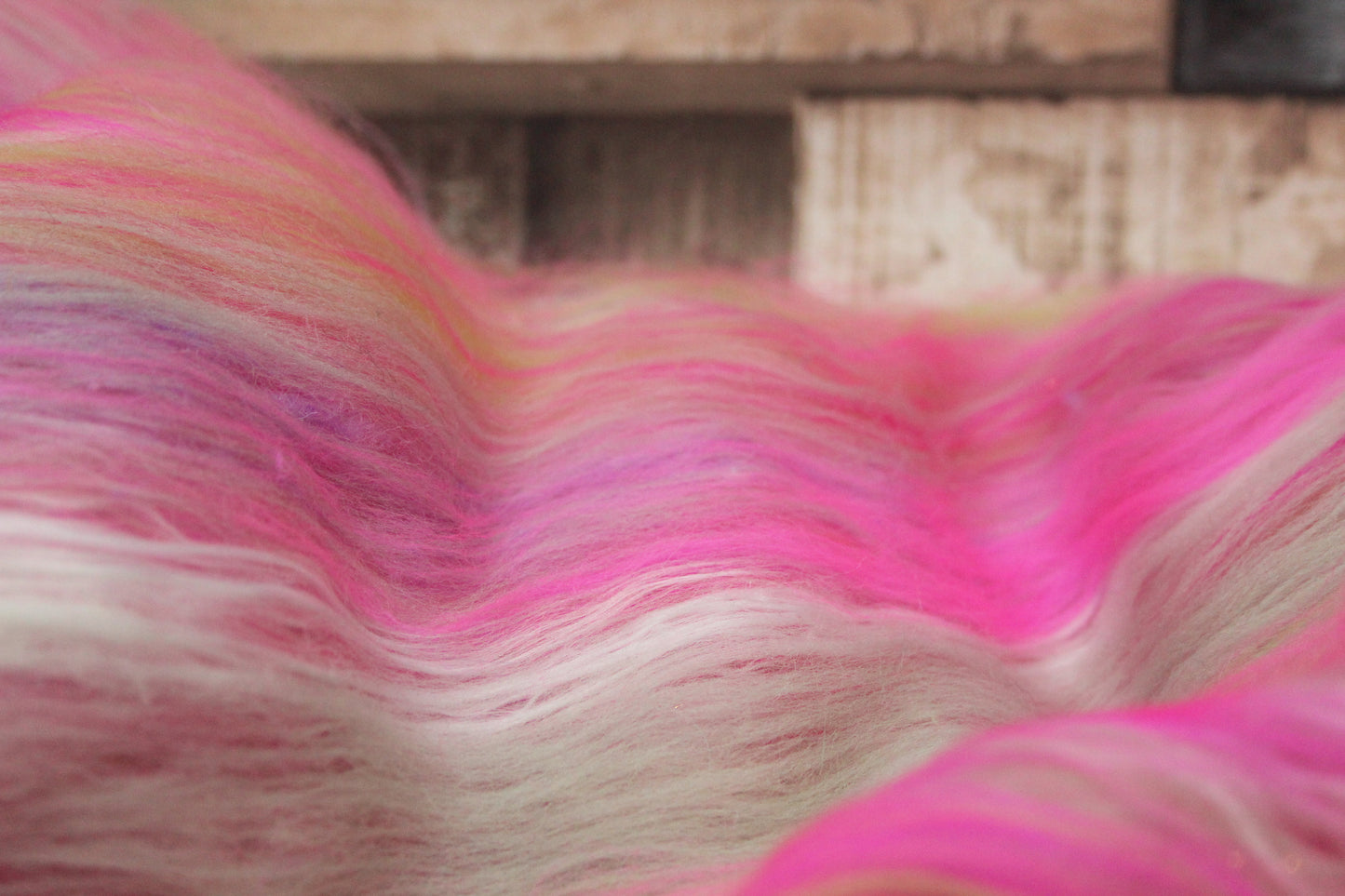 Merino Art Batt  - Pink Green  - 68 grams 2.3 oz - Wool for felting, spinning and weaving