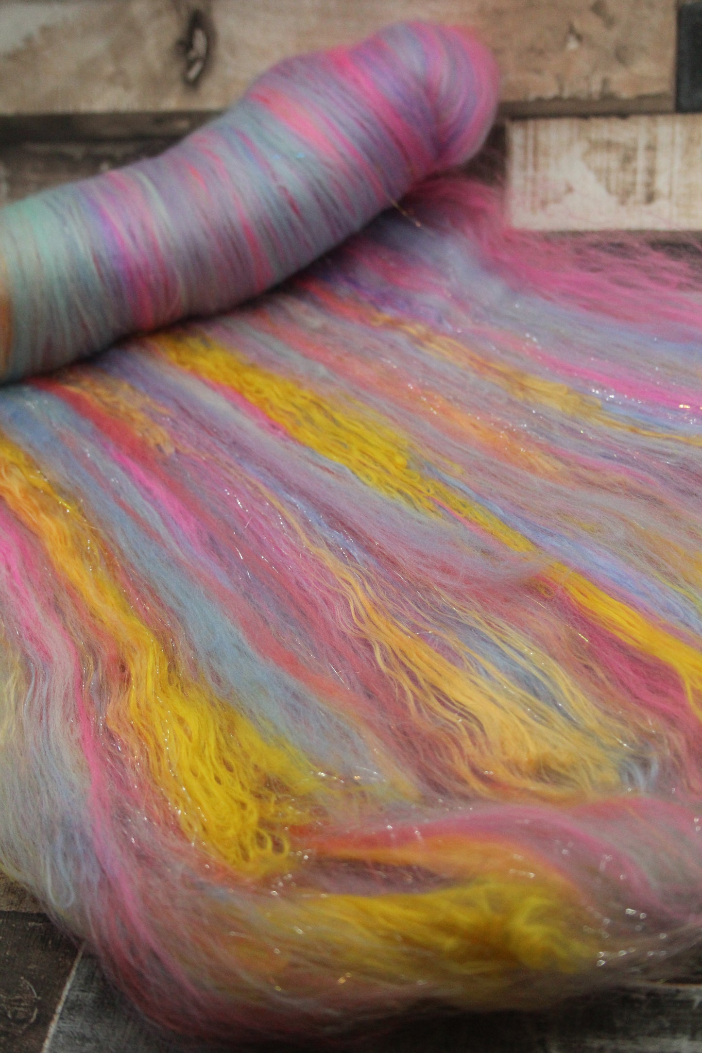 Merino Art Batt  - Grey Blue Pink Purple - 72 grams 2.5 oz - Wool for felting, spinning and weaving