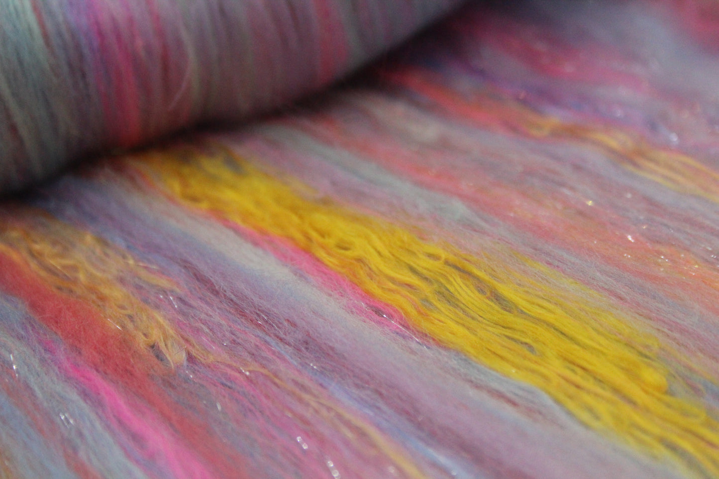Merino Art Batt  - Grey Blue Pink Purple - 72 grams 2.5 oz - Wool for felting, spinning and weaving
