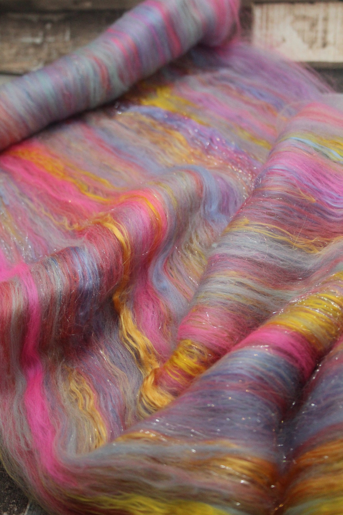 Merino Art Batt  - Grey Blue Pink Purple - 72 grams 2.5 oz - Wool for felting, spinning and weaving