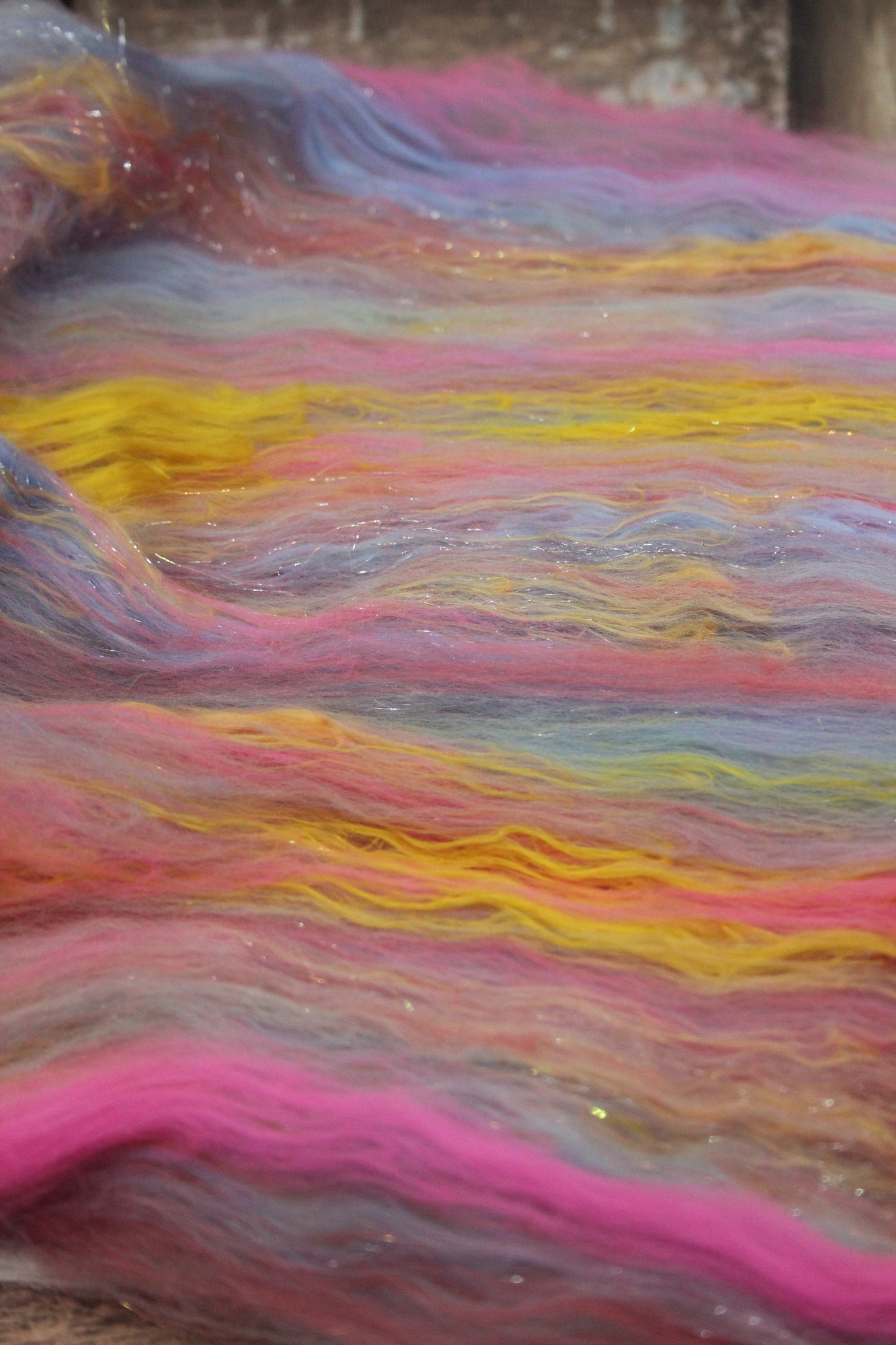 Merino Art Batt  - Grey Blue Pink Purple - 72 grams 2.5 oz - Wool for felting, spinning and weaving
