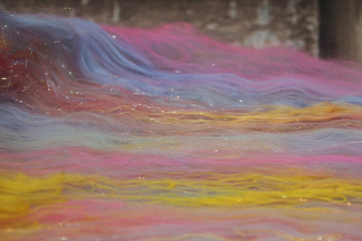 Merino Art Batt  - Grey Blue Pink Purple - 72 grams 2.5 oz - Wool for felting, spinning and weaving