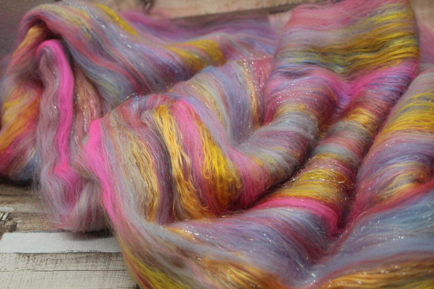 Merino Art Batt  - Grey Blue Pink Purple - 72 grams 2.5 oz - Wool for felting, spinning and weaving