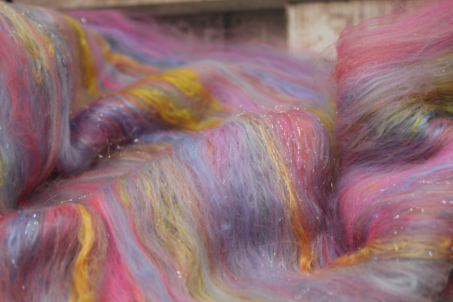 Merino Art Batt  - Grey Blue Pink Purple - 72 grams 2.5 oz - Wool for felting, spinning and weaving