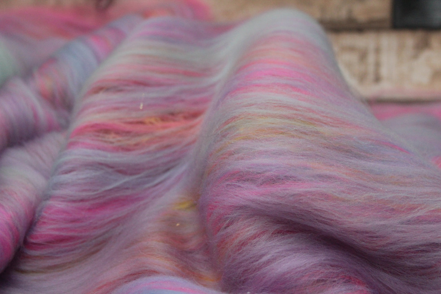 Merino Art Batt  - Grey Blue Pink Purple - 72 grams 2.5 oz - Wool for felting, spinning and weaving