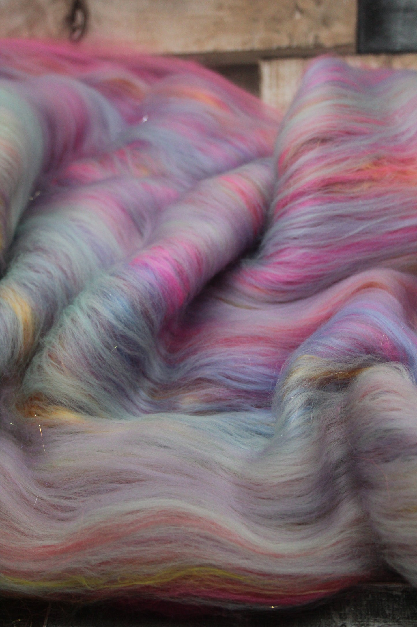 Merino Art Batt  - Grey Blue Pink Purple - 72 grams 2.5 oz - Wool for felting, spinning and weaving