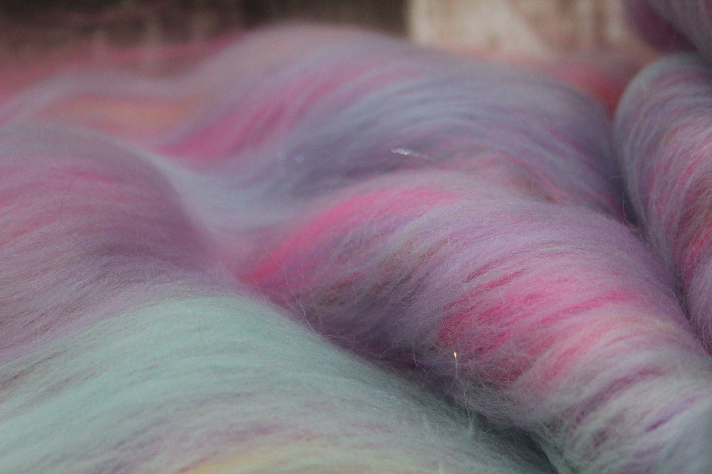 Merino Art Batt  - Grey Blue Pink Purple - 72 grams 2.5 oz - Wool for felting, spinning and weaving