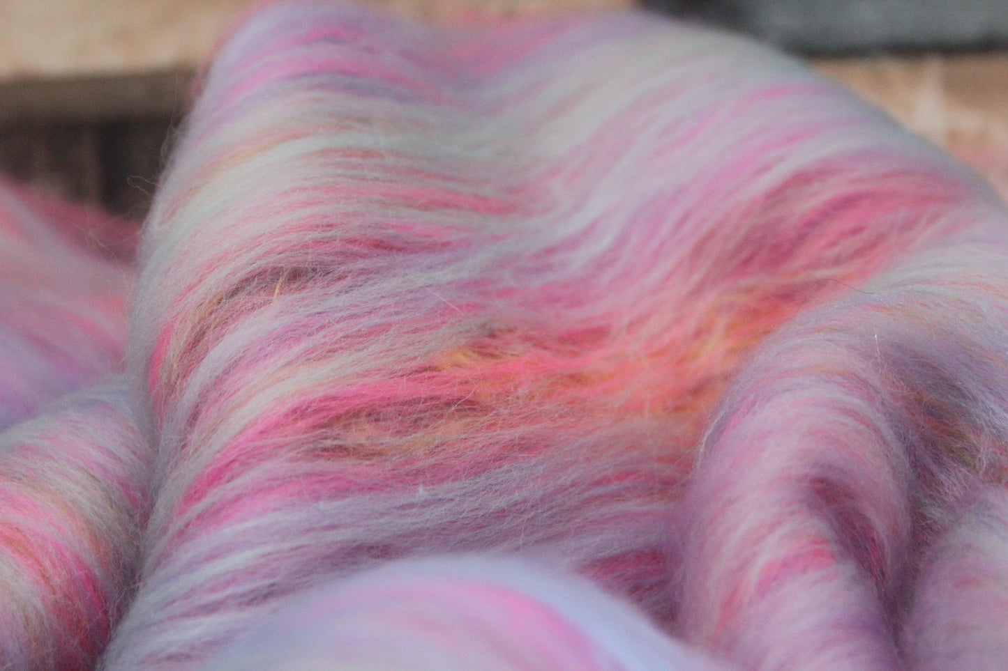 Merino Art Batt  - Grey Blue Pink Purple - 72 grams 2.5 oz - Wool for felting, spinning and weaving