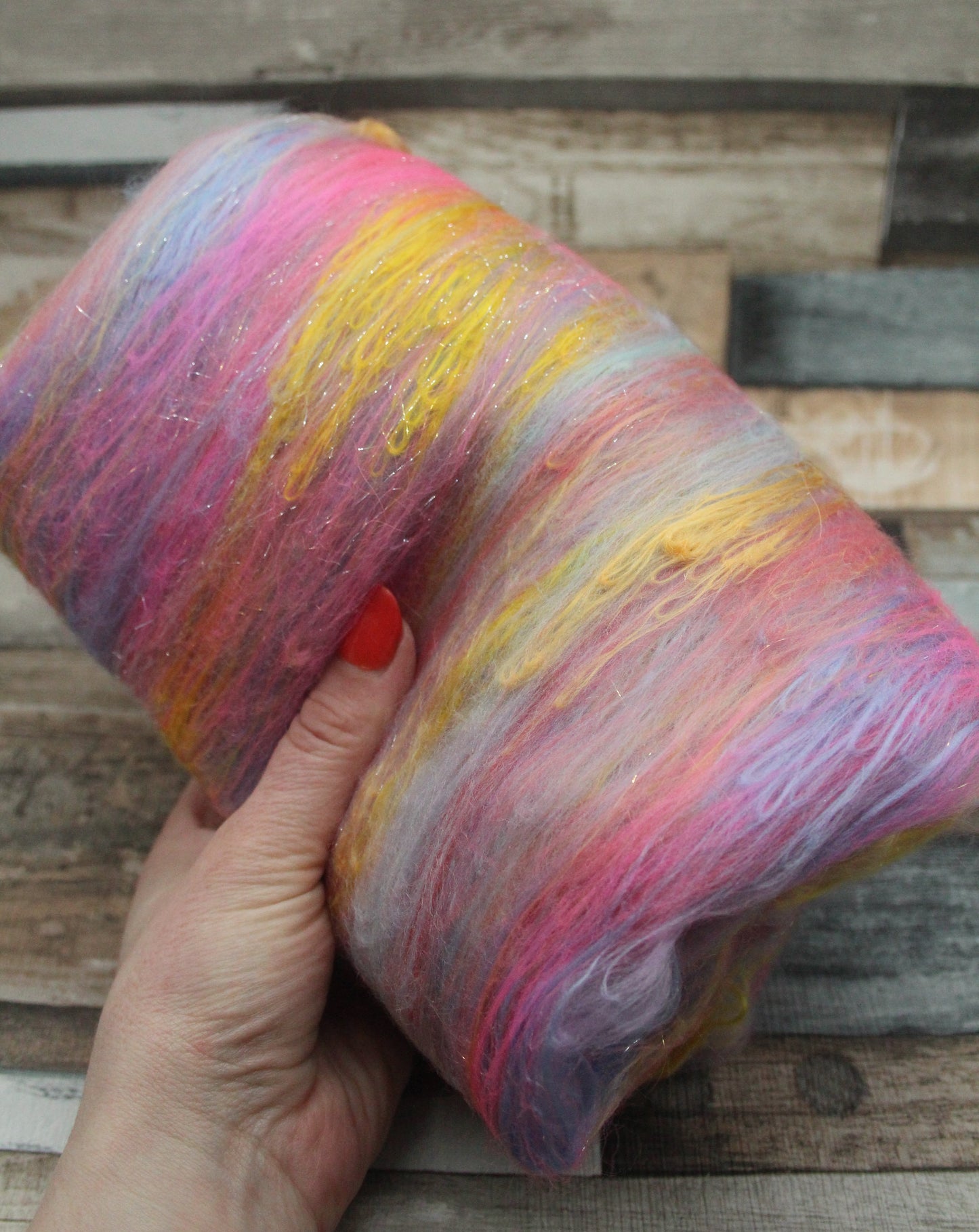 Merino Art Batt  - Grey Blue Pink Purple - 72 grams 2.5 oz - Wool for felting, spinning and weaving