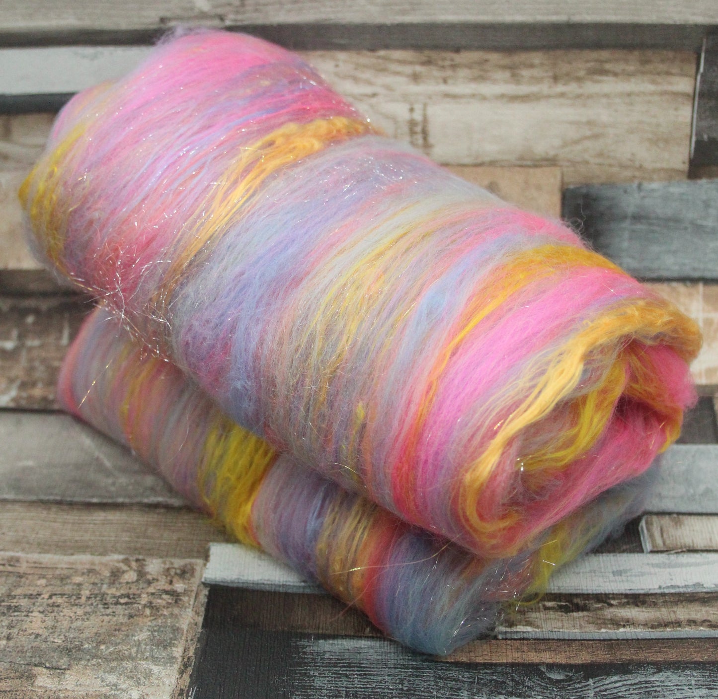 Merino Art Batt  - Grey Blue Pink Purple - 72 grams 2.5 oz - Wool for felting, spinning and weaving