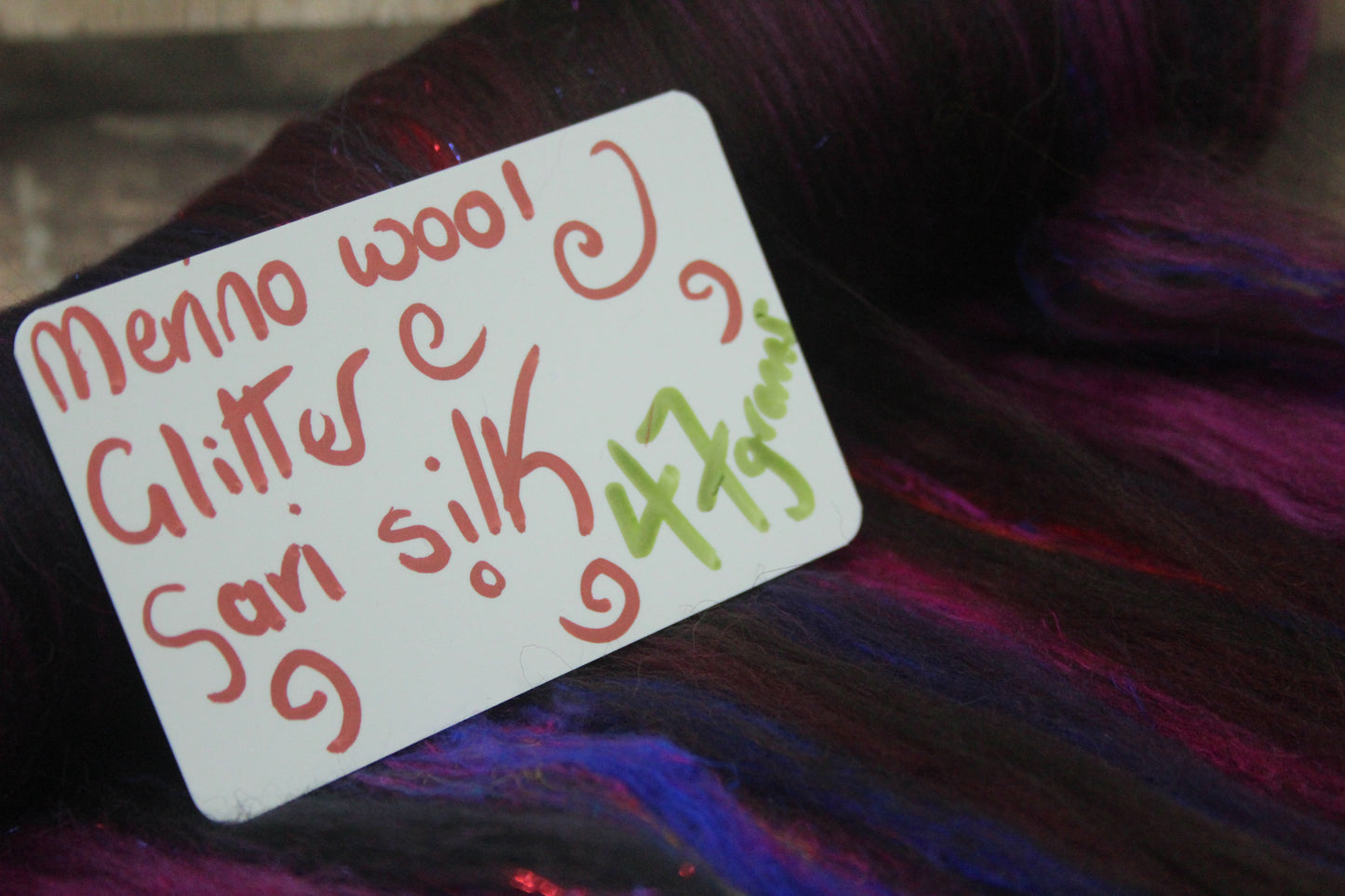 Merino Art Batt  - Black Brown Burgundy - 47 grams 1.6 oz - Wool for felting, spinning and weaving