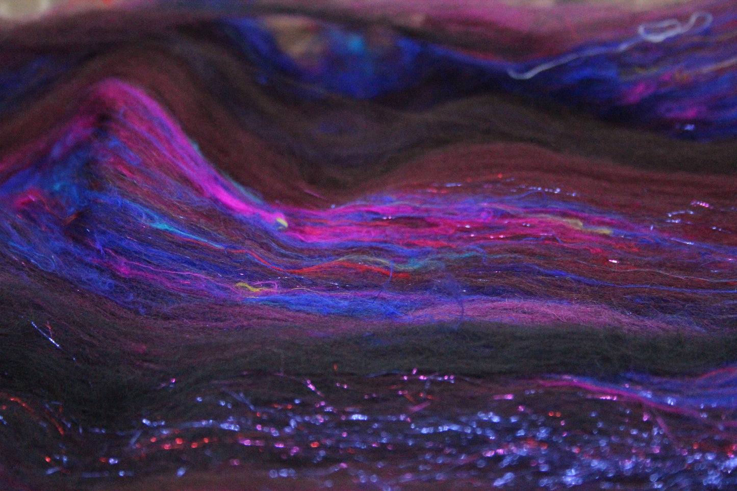 Merino Art Batt  - Black Brown Burgundy - 47 grams 1.6 oz - Wool for felting, spinning and weaving