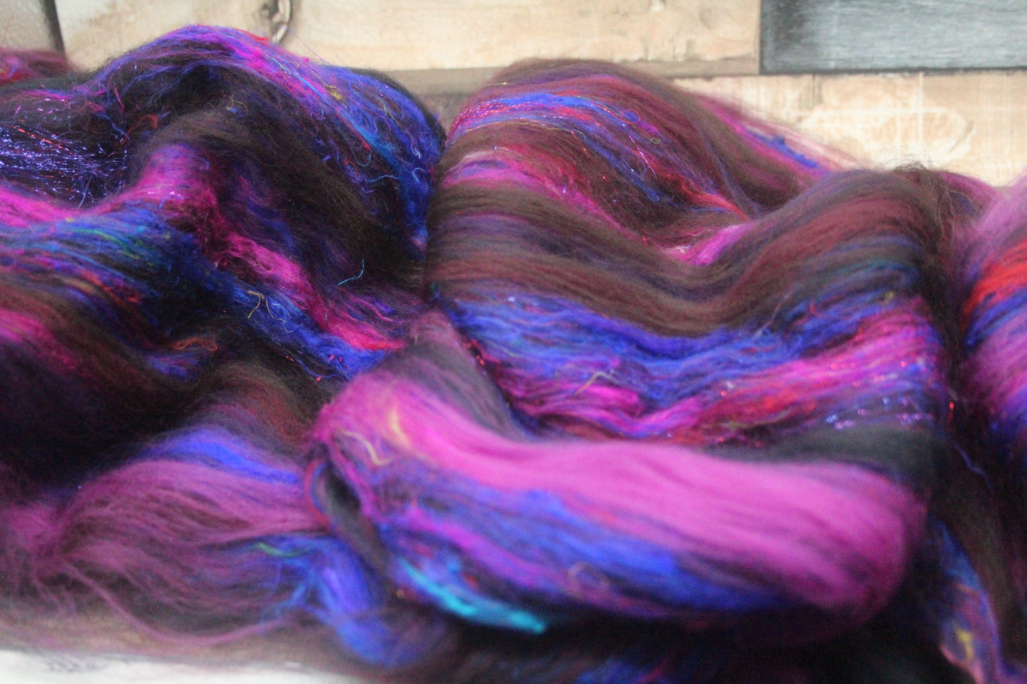 Merino Art Batt  - Black Brown Burgundy - 47 grams 1.6 oz - Wool for felting, spinning and weaving