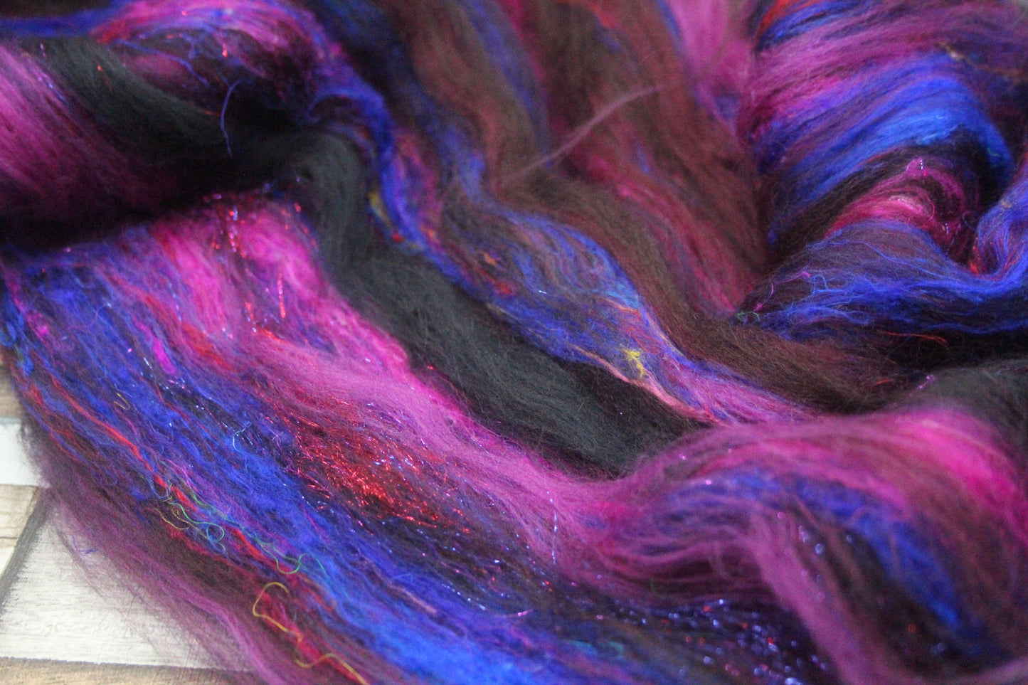 Merino Art Batt  - Black Brown Burgundy - 47 grams 1.6 oz - Wool for felting, spinning and weaving