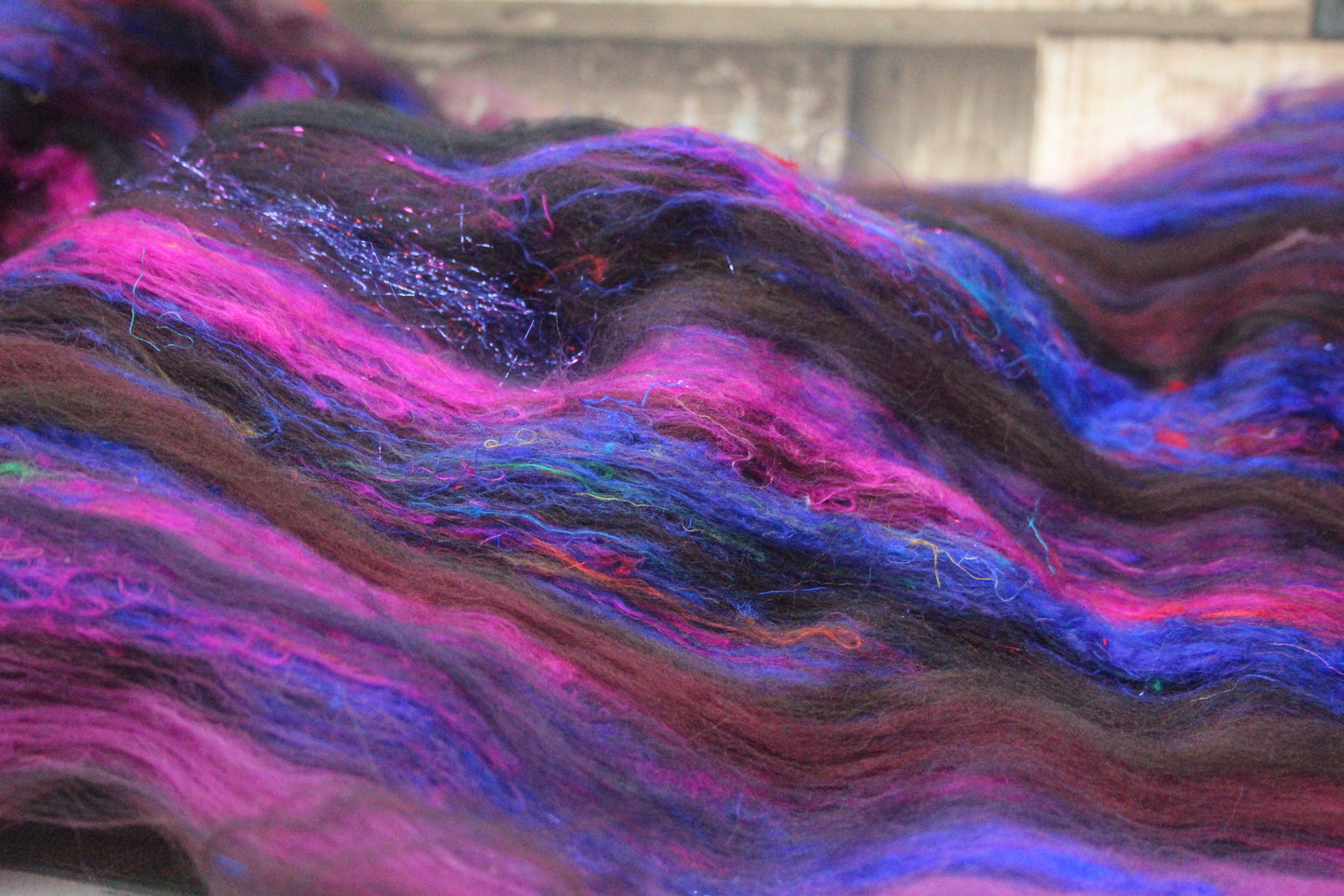 Merino Art Batt  - Black Brown Burgundy - 47 grams 1.6 oz - Wool for felting, spinning and weaving