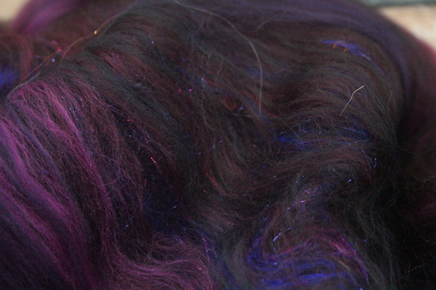 Merino Art Batt  - Black Brown Burgundy - 47 grams 1.6 oz - Wool for felting, spinning and weaving