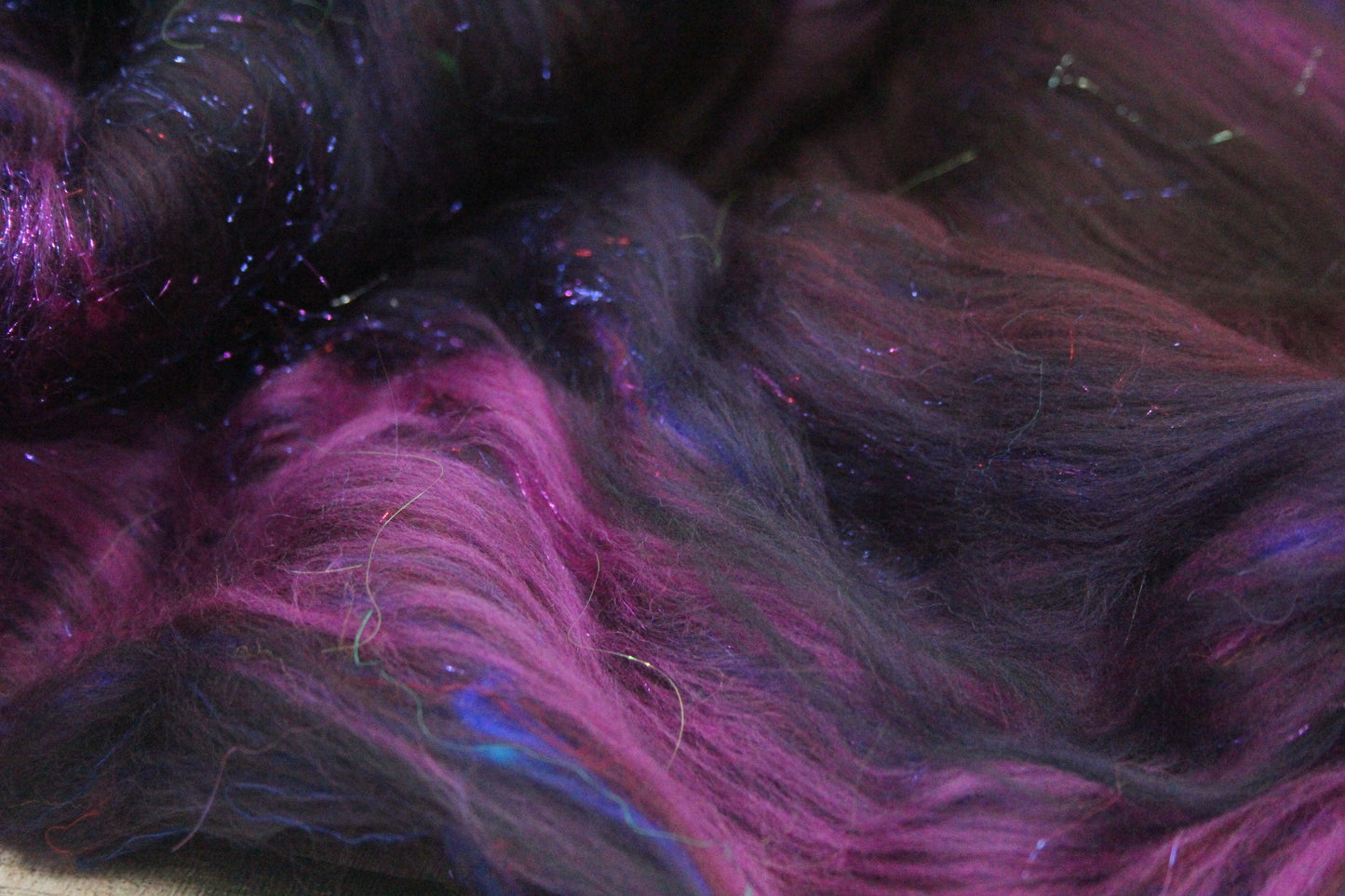 Merino Art Batt  - Black Brown Burgundy - 47 grams 1.6 oz - Wool for felting, spinning and weaving