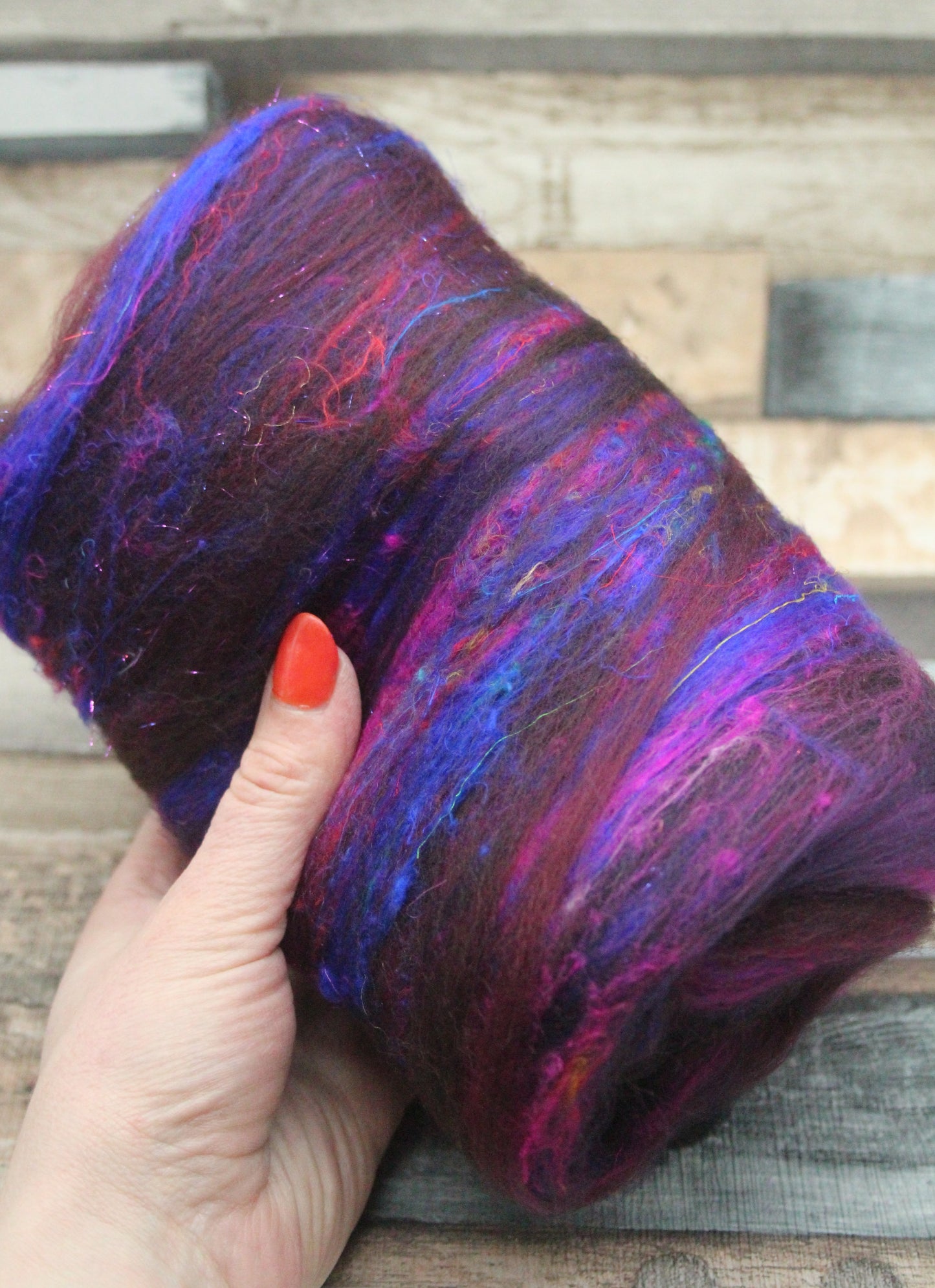 Merino Art Batt  - Black Brown Burgundy - 47 grams 1.6 oz - Wool for felting, spinning and weaving