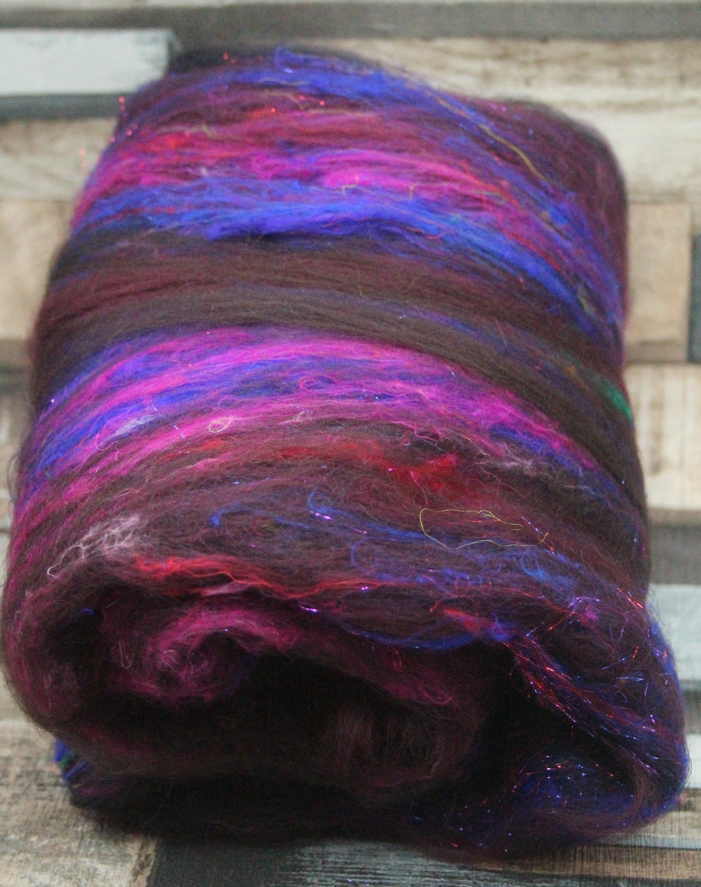 Merino Art Batt  - Black Brown Burgundy - 47 grams 1.6 oz - Wool for felting, spinning and weaving