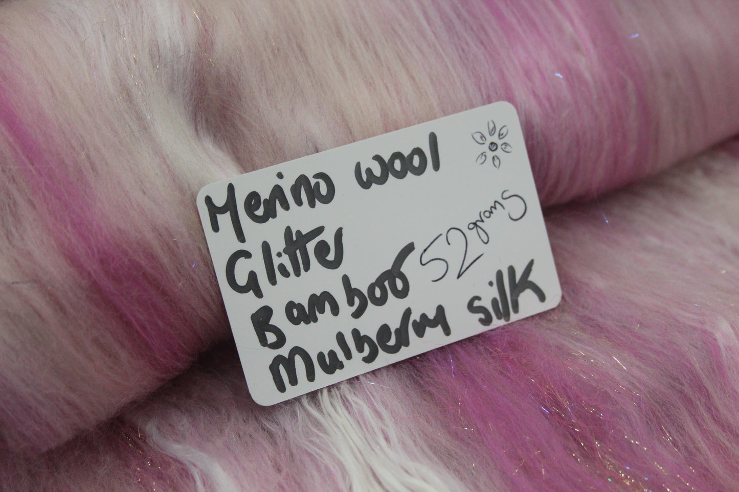 Merino Art Batt  - Pink White - 52 grams 1.8 oz - Wool for felting, spinning and weaving