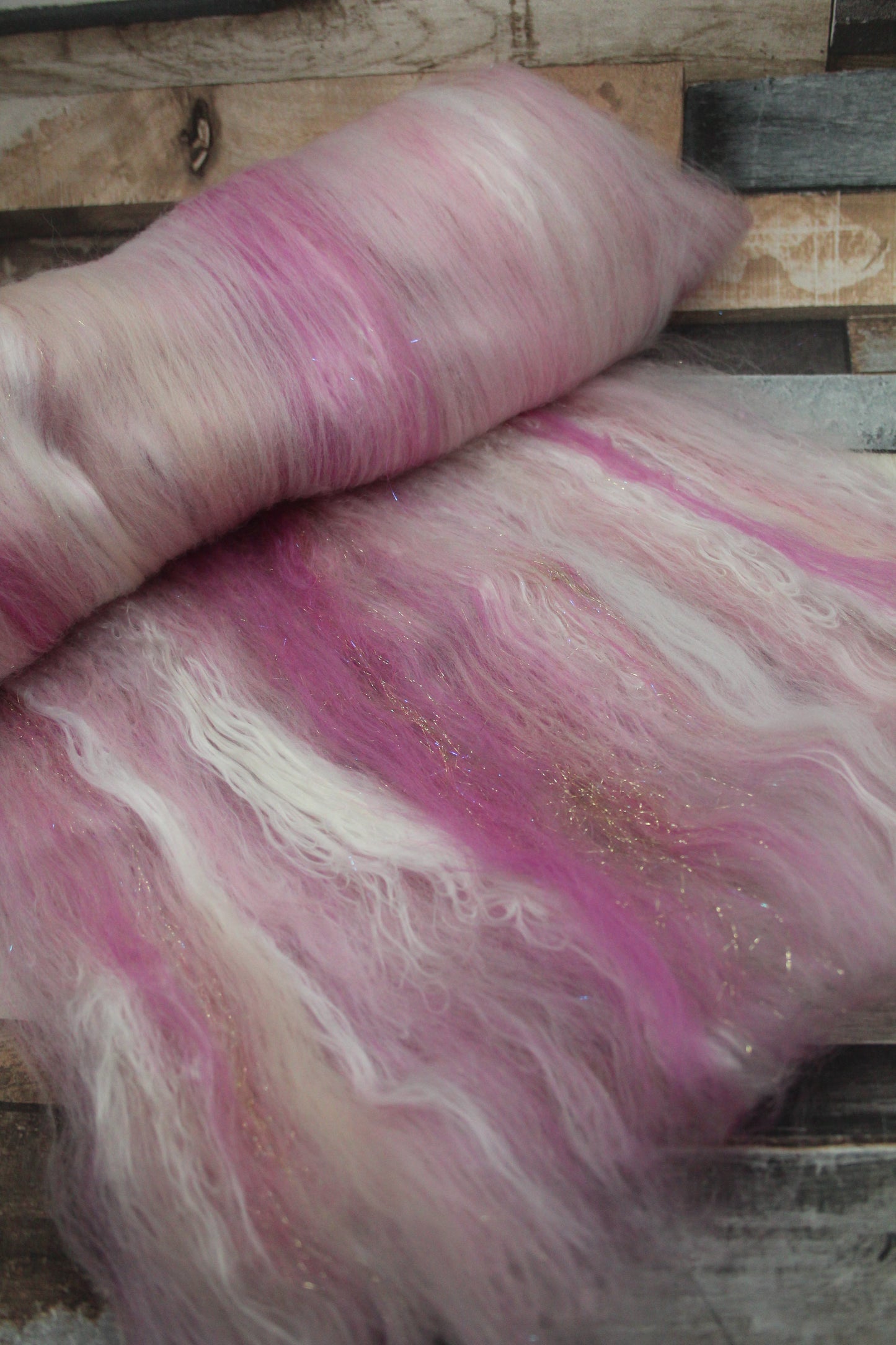 Merino Art Batt  - Pink White - 52 grams 1.8 oz - Wool for felting, spinning and weaving