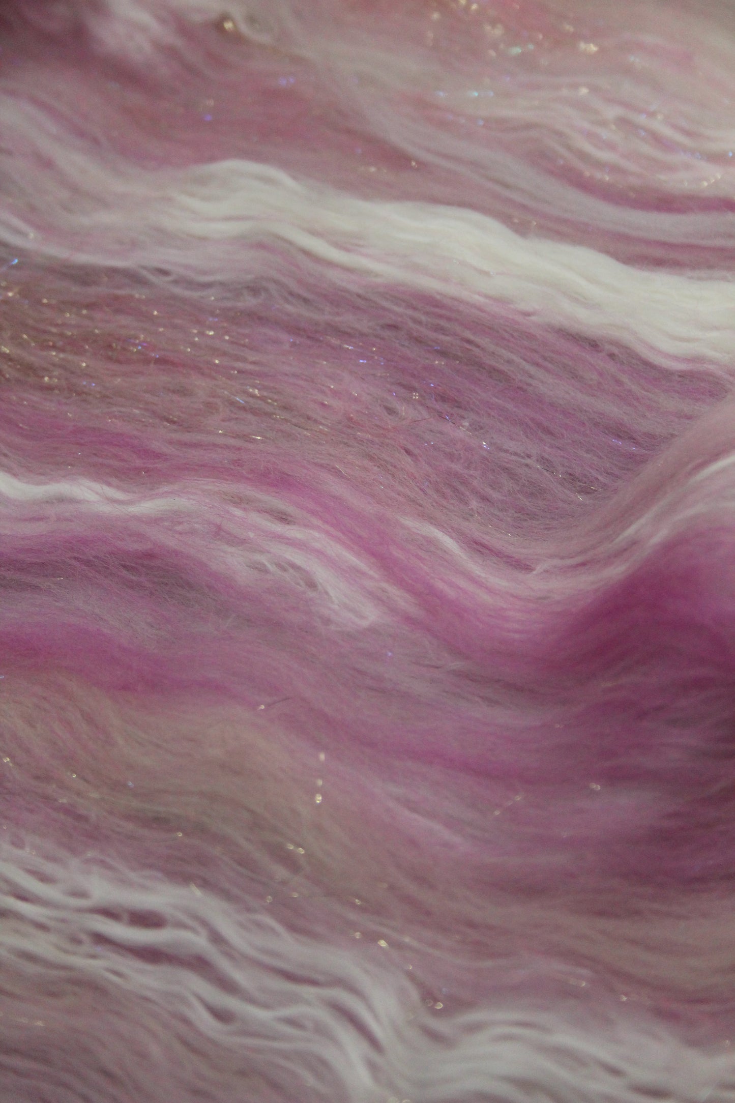 Merino Art Batt  - Pink White - 52 grams 1.8 oz - Wool for felting, spinning and weaving