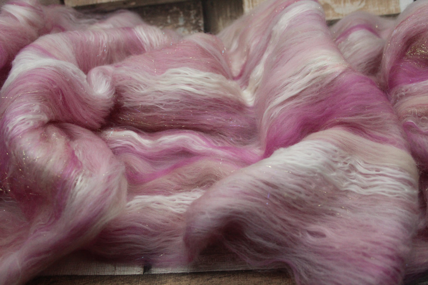 Merino Art Batt  - Pink White - 52 grams 1.8 oz - Wool for felting, spinning and weaving