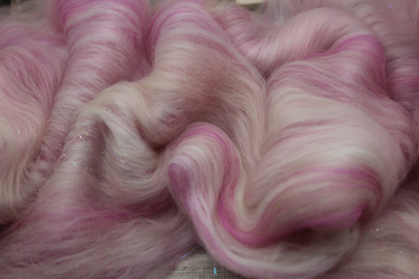 Merino Art Batt  - Pink White - 52 grams 1.8 oz - Wool for felting, spinning and weaving